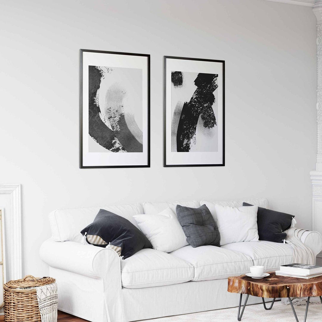2 Piece Art Prints, Black And White Wall Art, Modern Decor, Abstract ... in 2 Piece Wall Art For Bedroom