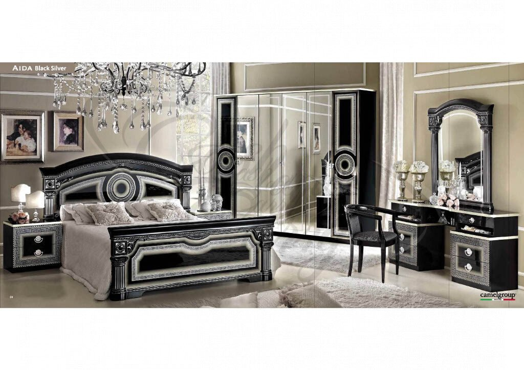 4 Doors Black-Silver Bedroom Set | Aida & Camel Group Furniture within Black and silver bedroom sets that transform any sleeping space into luxury