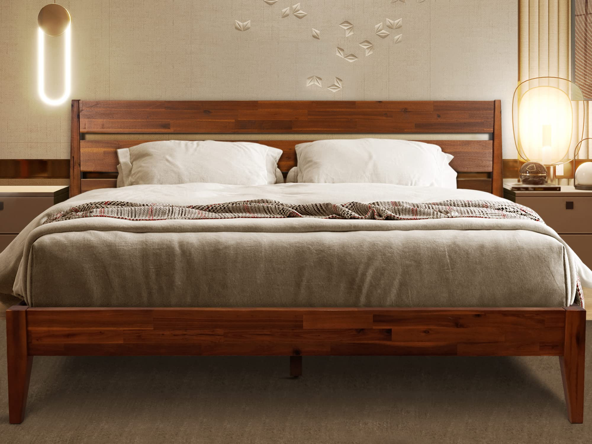 Acacia Emery Bed Frame With Headboard Solid Wood Platform Bed, King ... with Solid Wood Bed King Size