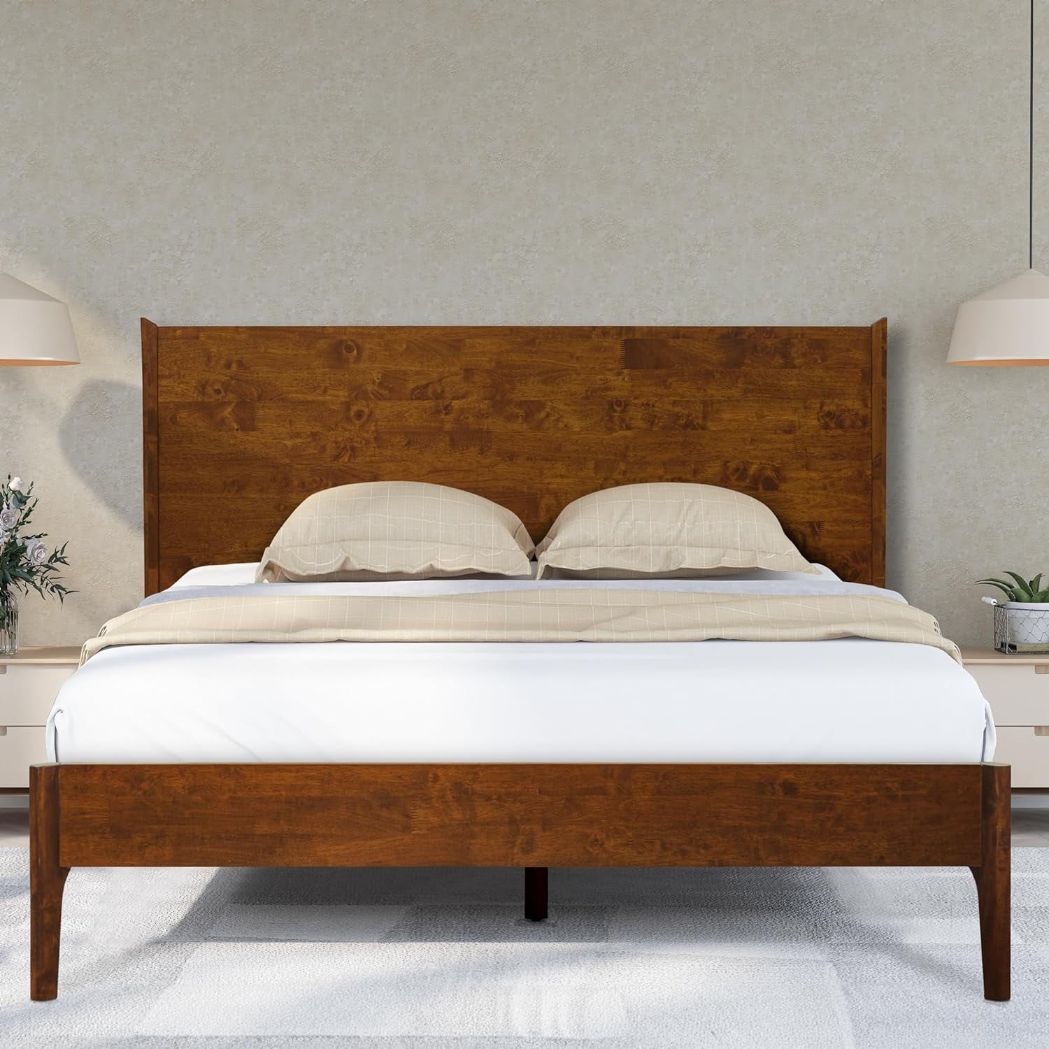 Acacia Haven King Size Bed Frame And Headboard Solid Wood Platform Bed ... inside Solid Wood Bed King Size