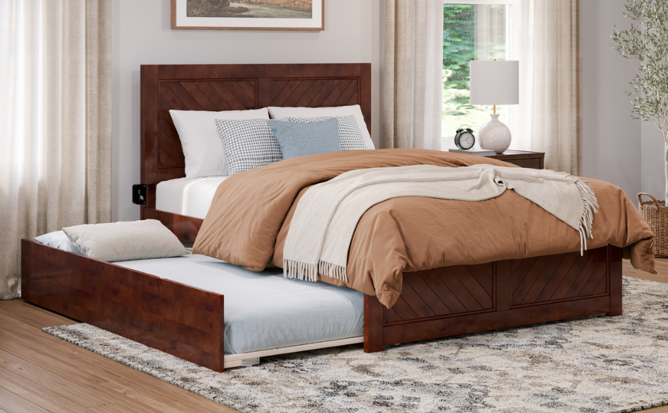 Amazon.com: Afi, Canyon Queen Platform Bed With Matching Footboard ... throughout Queen Size Bed With Queen Size Trundle