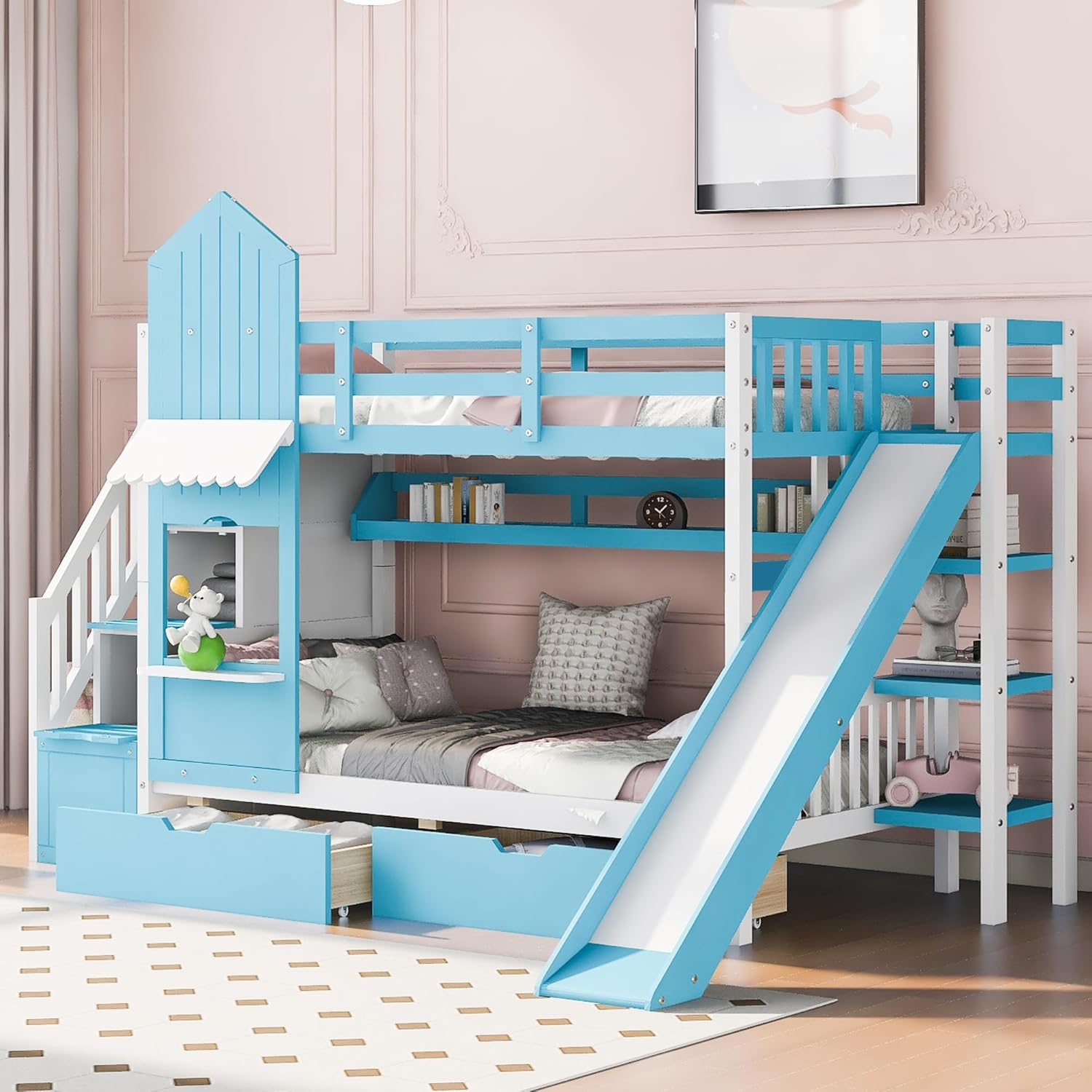 Amazon.com: Bellemave Kids Bunk Bed With Stairs And Slide, Wood Twin ... pertaining to Bunk Bed With Slide And Stairs