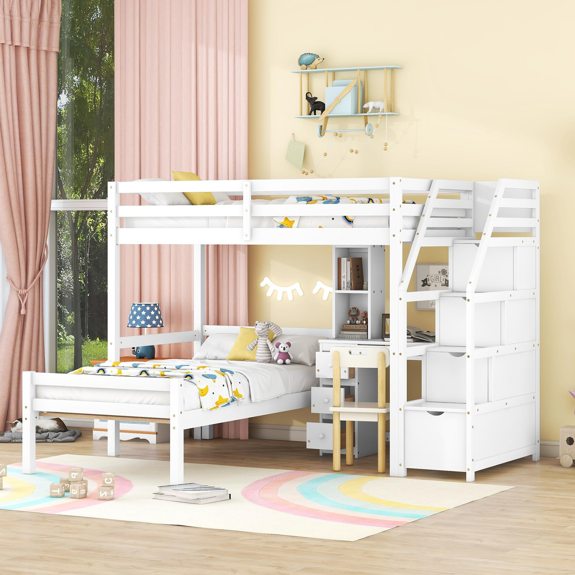 Amazon.com: Bellemave Loft Bed With Desk And Stairs Twin Over Twin Bunk ... for White Bunk Bed With Desk