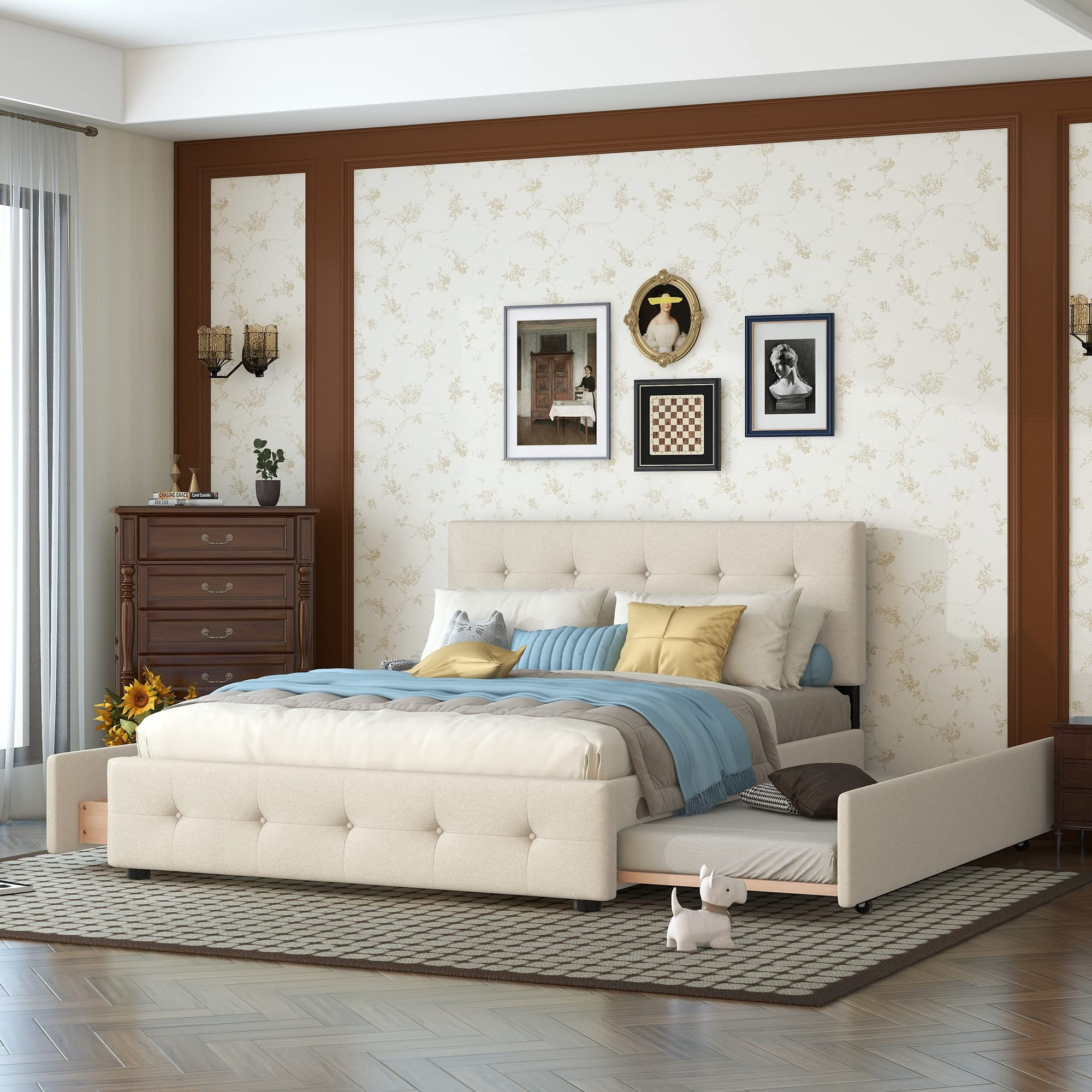Amazon.com: Bellemave Queen Bed Frame With Trundle And 2 Storage ... with regard to Queen Size Bed With Queen Size Trundle