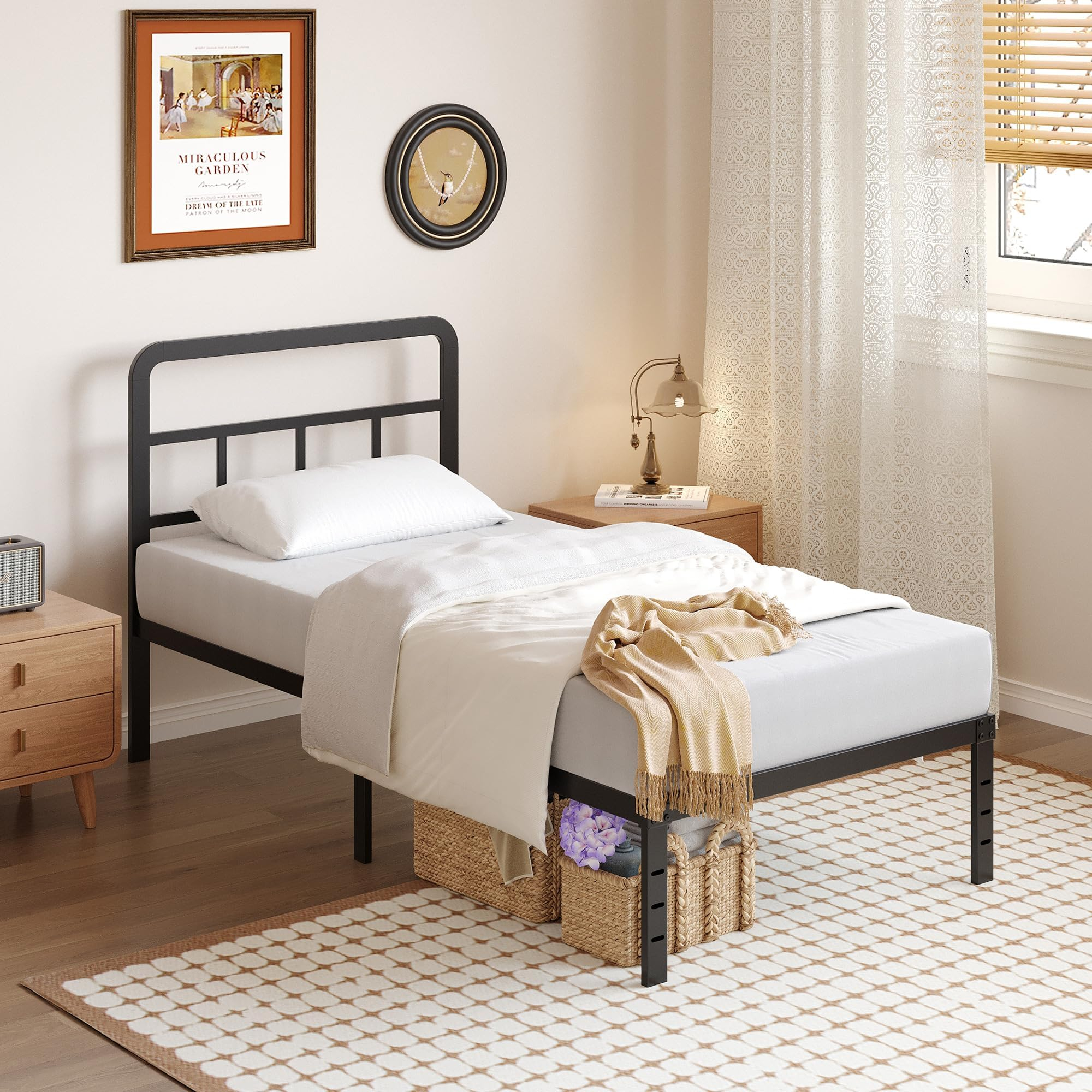 Amazon.com: Blkmty Bed Frame Twin Size Foldable Metal Platform Beds ... inside Metal Bed Frame Twin Size