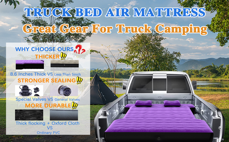 Amazon.com : Camping Pickup Truck Bed Air Mattress Thicken Sleeping Pad ... pertaining to How to choose the right blow up mattress for your truck bed setup