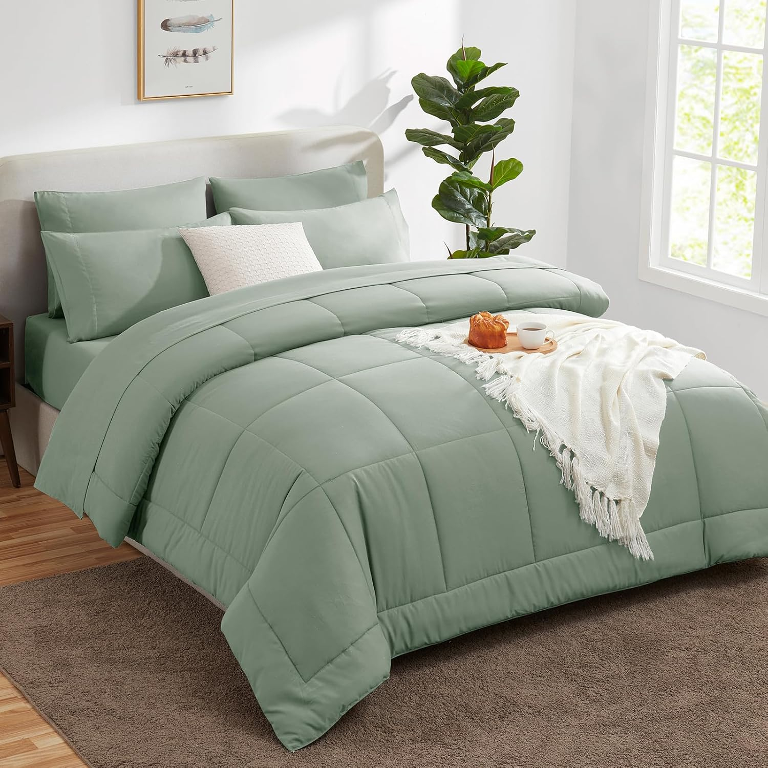 Amazon.com: Cozylux Queen Size Comforter Sets - 7 Pieces Bed In A Bag ... regarding Comforter sizing guide for queen bed owners