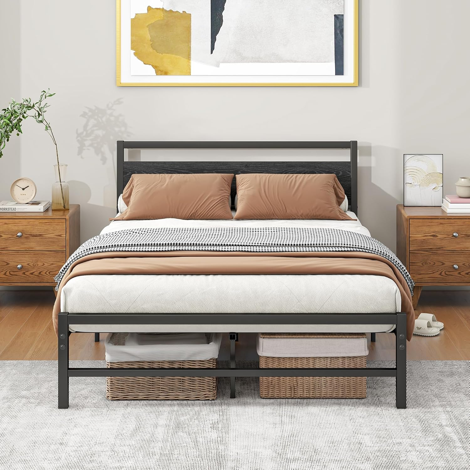 Amazon.com: Crocofair Full Size Metal Bed Frame With Wooden Headboard ... within Common mistakes when buying metal bed frames for full size beds