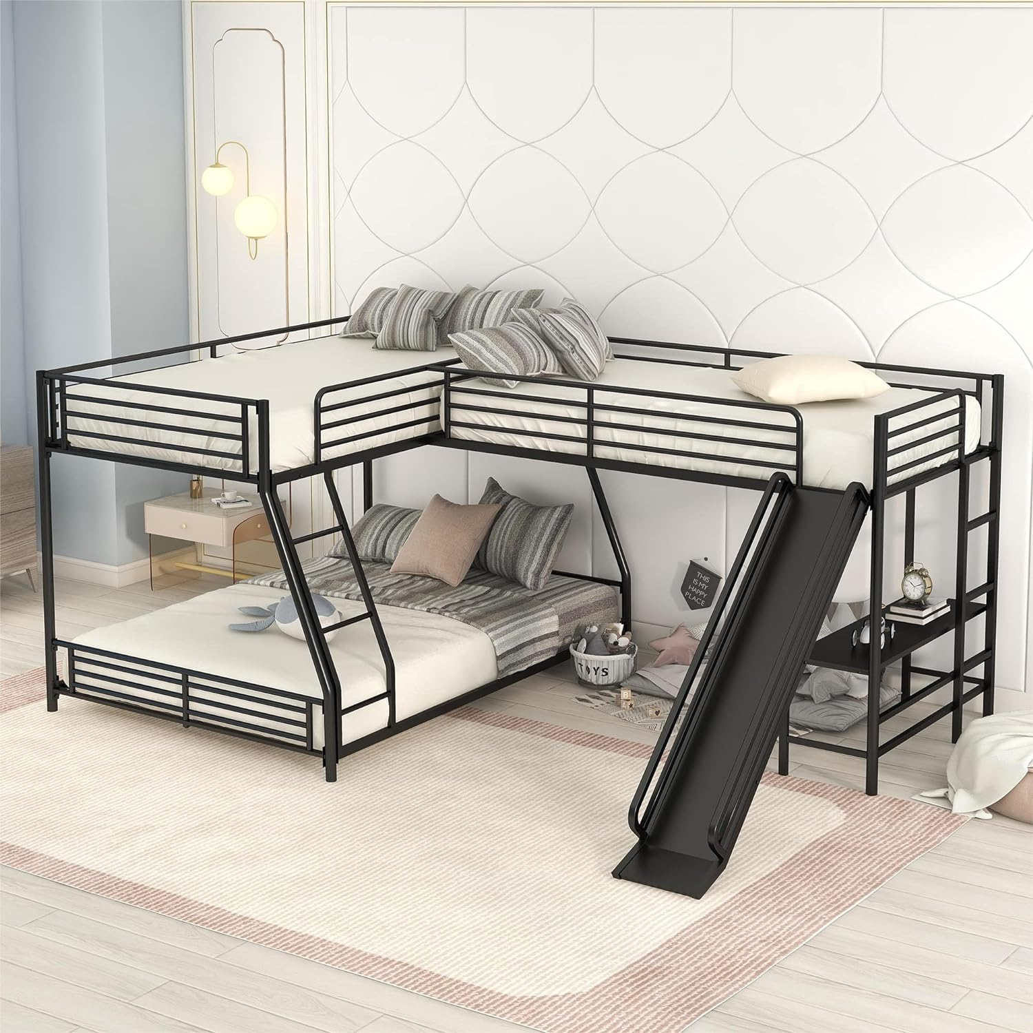 Amazon.com: Deyobed Twin Over Full L-Shape Bunk Bed With Slide And ... for Full Bunk Bed With Slide