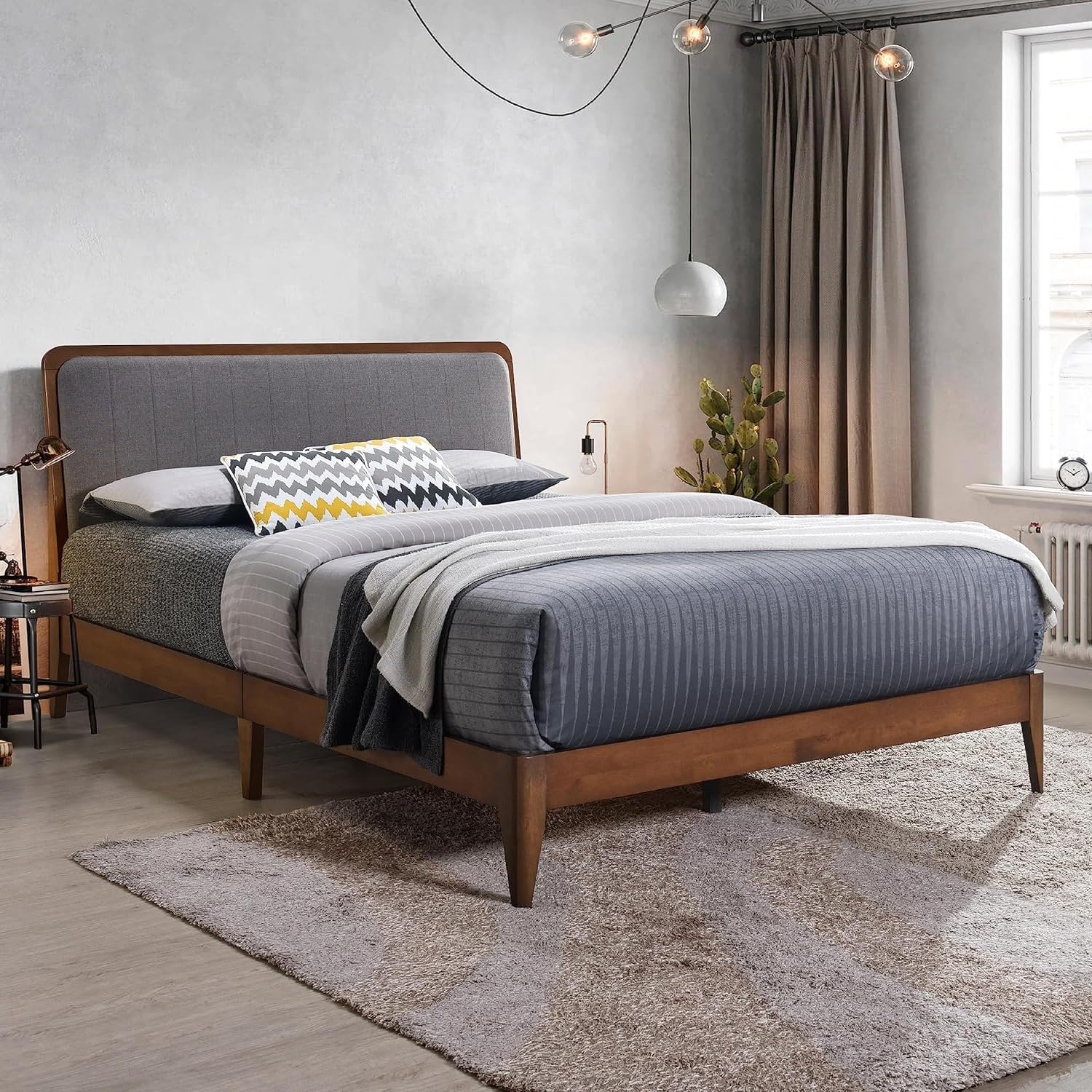 Amazon.com: Dg Casa Raven Solid Wood Queen Size Bed Frame - Mid Century ... with regard to Grey Wood Queen Bed Frame
