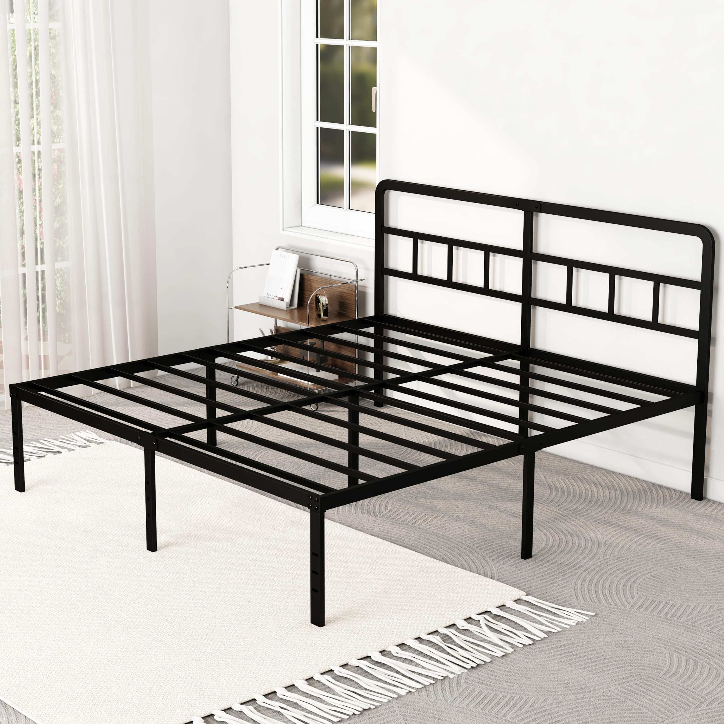 Amazon.com: Diaoutro King Size Bed Frame With Headboard, 18 Inch Metal ... in How to choose the right king heavy duty bed frame for your bedroom setup