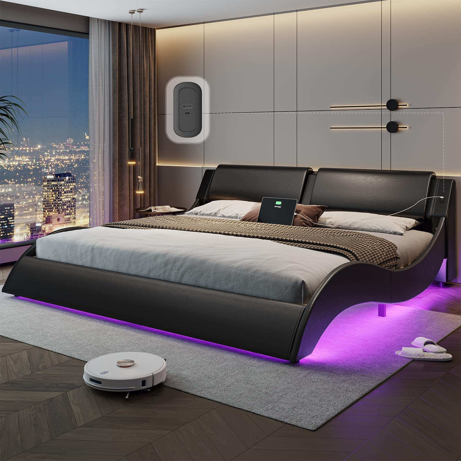 Amazon.com: Dictac California King Bed Frame With Headboard And Led ... with regard to How to Choose the Right California King Mattress for Your Frame