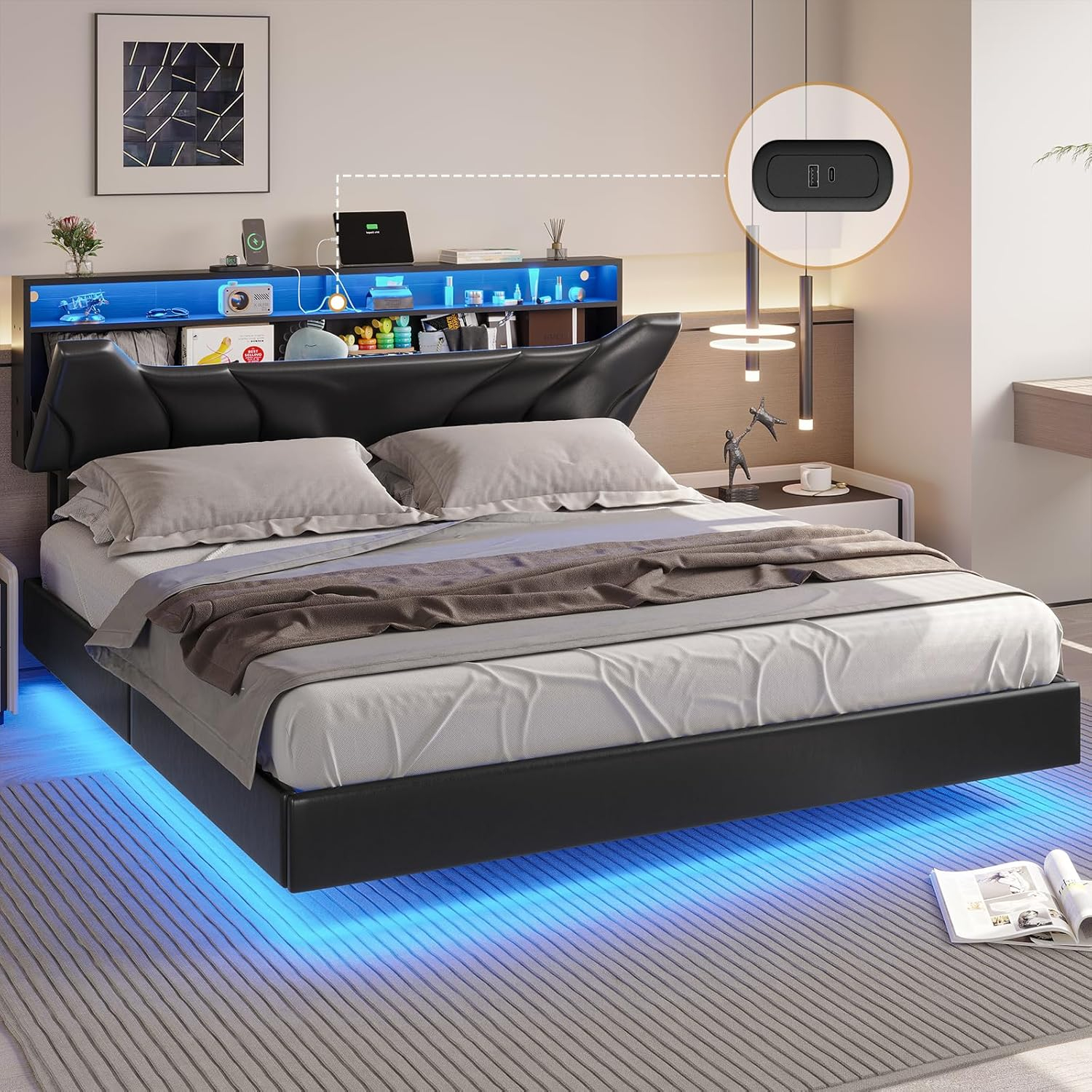 Amazon.com: Dictac California King Bed Frame With Storage Headboard And ... intended for Common Mistakes When Selecting a California King Bed Frame and How to Avoid Them