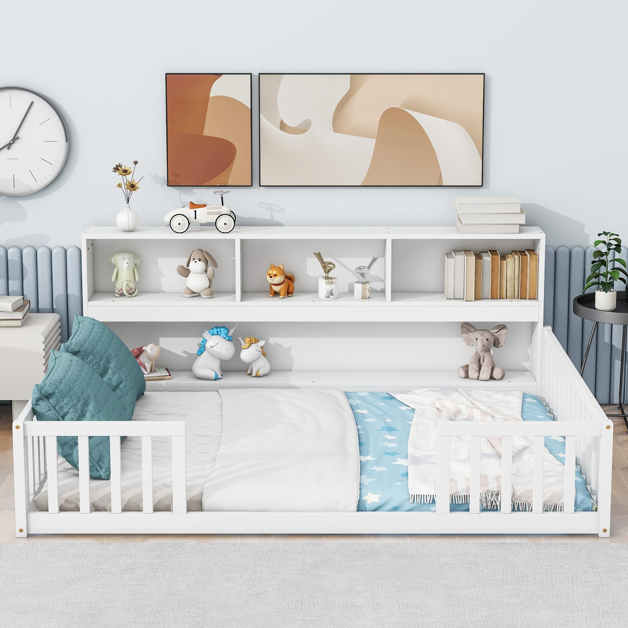 Amazon.com: Floor Bed With Rails Full Size, Wood Montessori Floor Bed ... inside Full Size Floor Bed With Rails