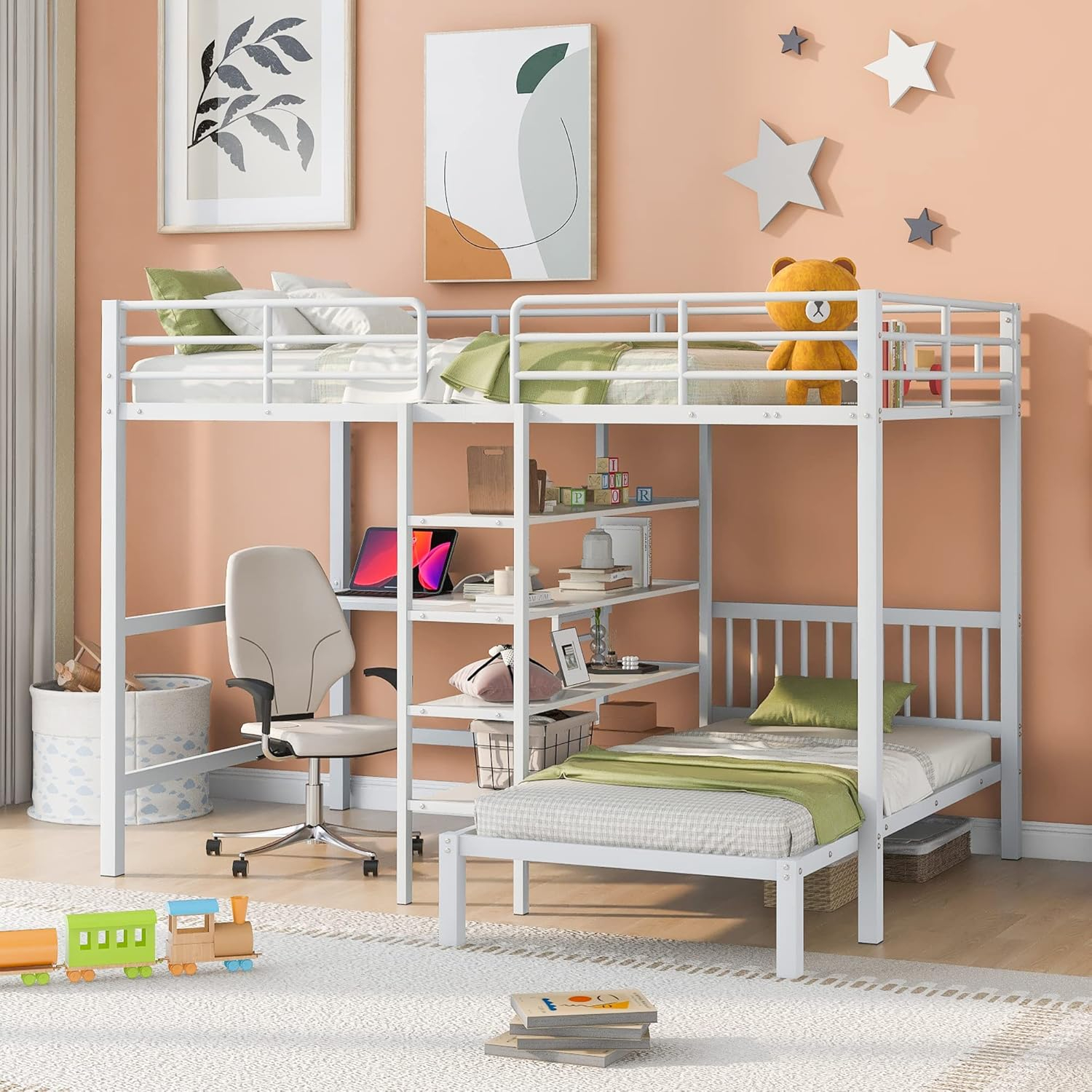 Amazon.com: Full Over Twin Metal Bunk Bed With Built-In Desk And ... inside Everything You Need to Know About Twin Over Desk Loft Bed Safety