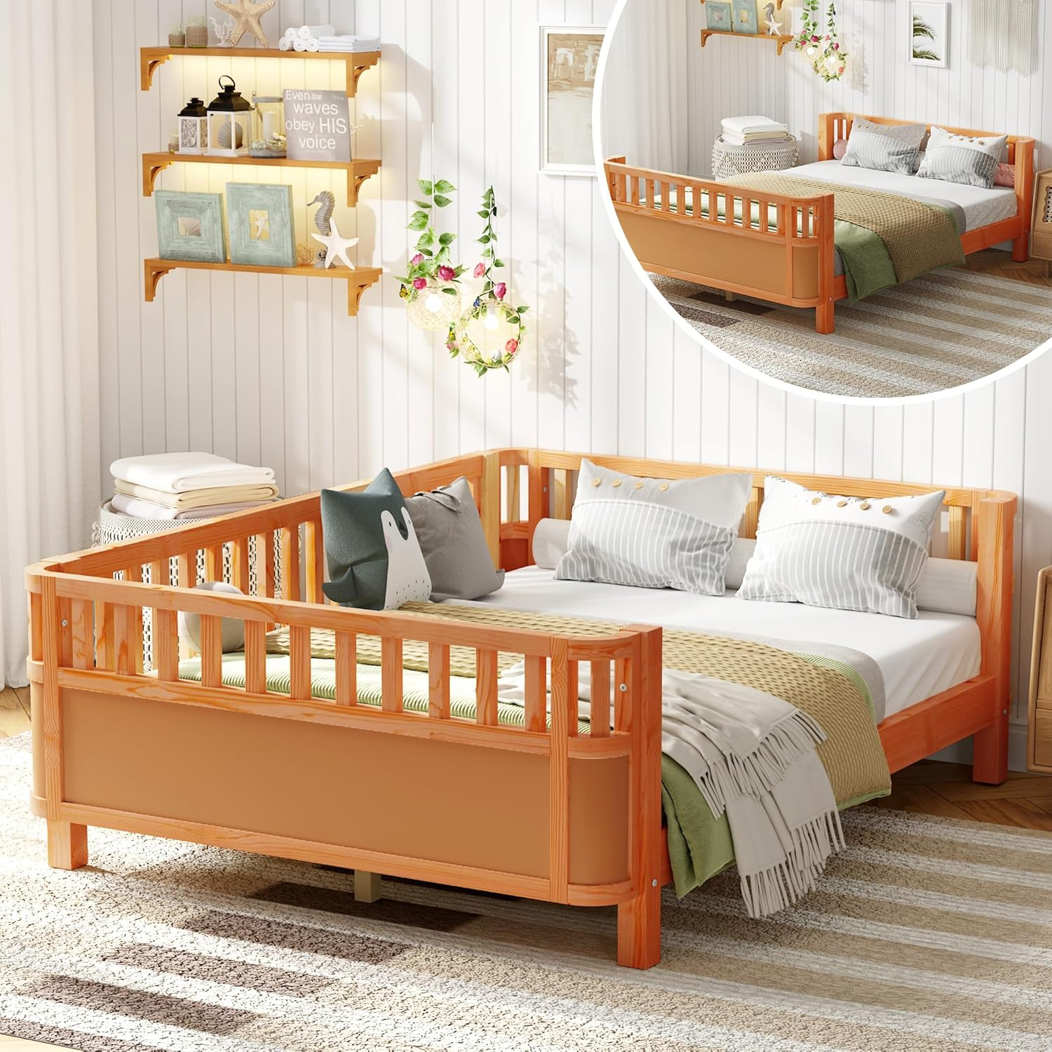 Amazon.com: Full Size Kids Bed With Rails, Wood Full Montessori Bed ... for Understanding the essential features of full size side bed rails for safety and comfort