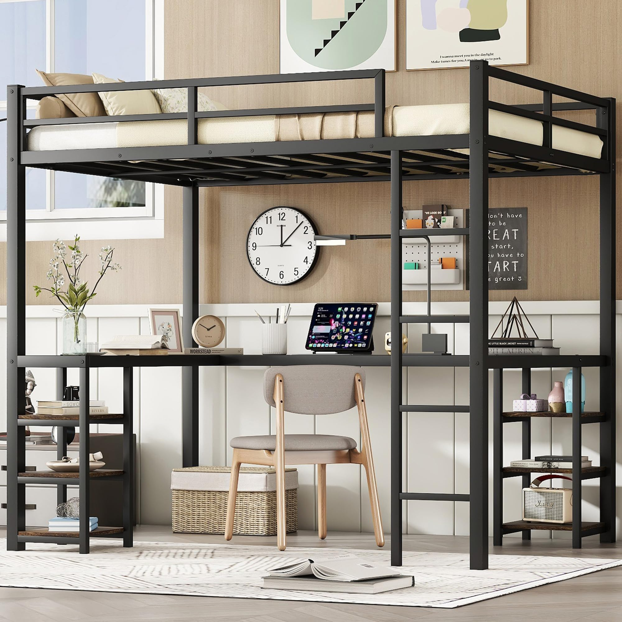 Amazon.com: Full Size Loft Bed With Desk And Storage Shelves, Heavy ... inside How to Choose the Perfect Full Size Desk Bunk Bed for Your Home