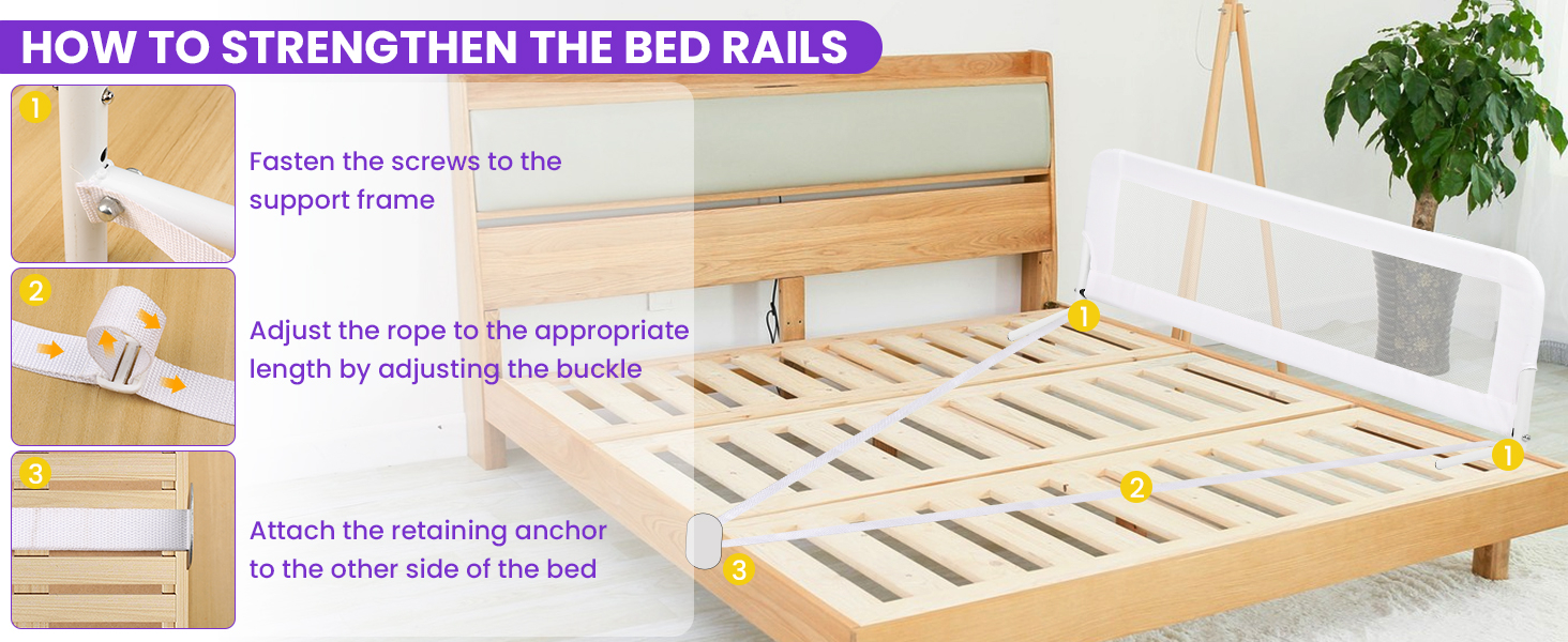 Amazon.com: Furwey Extra Long Toddler Bed Rails 59 Inch Bed Rail For ... pertaining to How Long Are Queen Bed Rails