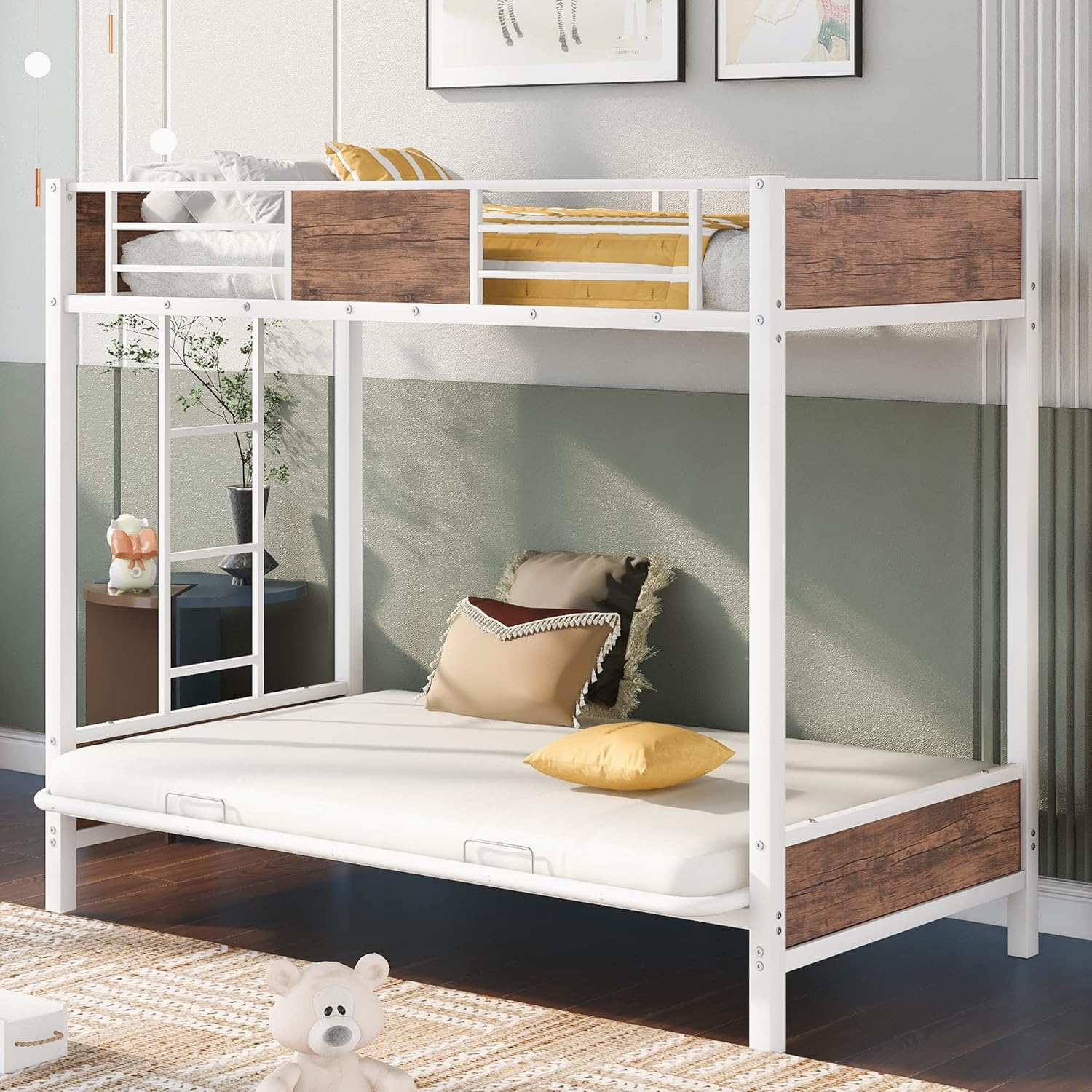Amazon.com: Gingvat Twin-Over-Futon Bunk Bed With Ladder, Metal Frame ... for Bunk Bed Twin Over Futon