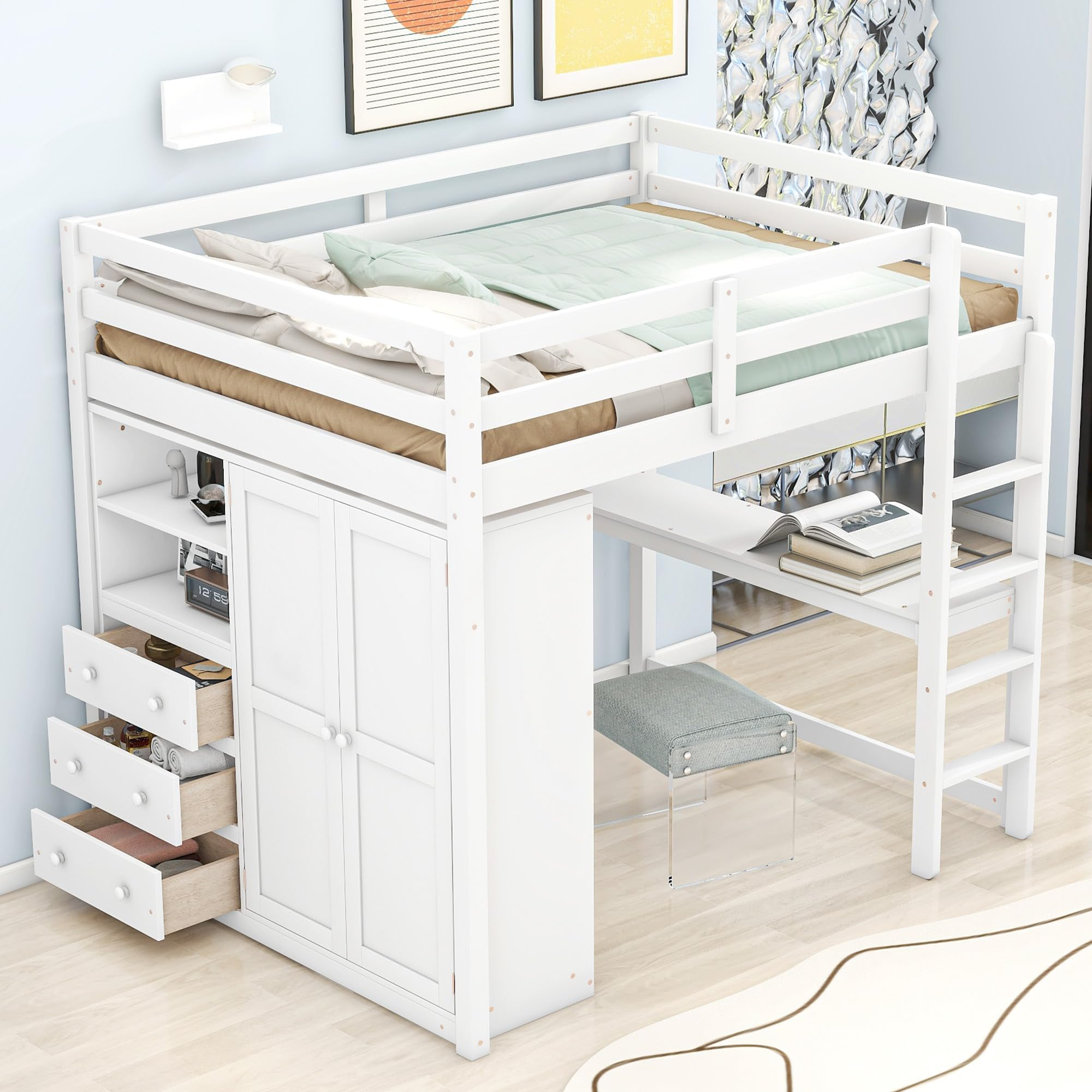 Amazon.com: Harper & Bright Designs Full Size Loft Bed With Built-In ... pertaining to Maximizing Small Spaces with Loft Bed Desk and Dresser Combinations