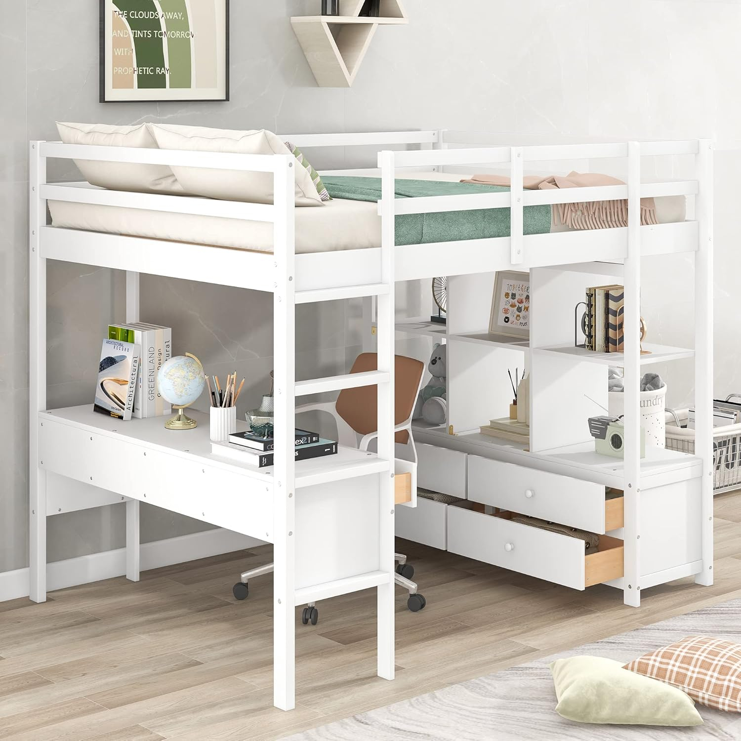 Amazon.com: Harper & Bright Designs Full Size Loft Bed With Desk And ... within Full Size Desk Bunk Bed