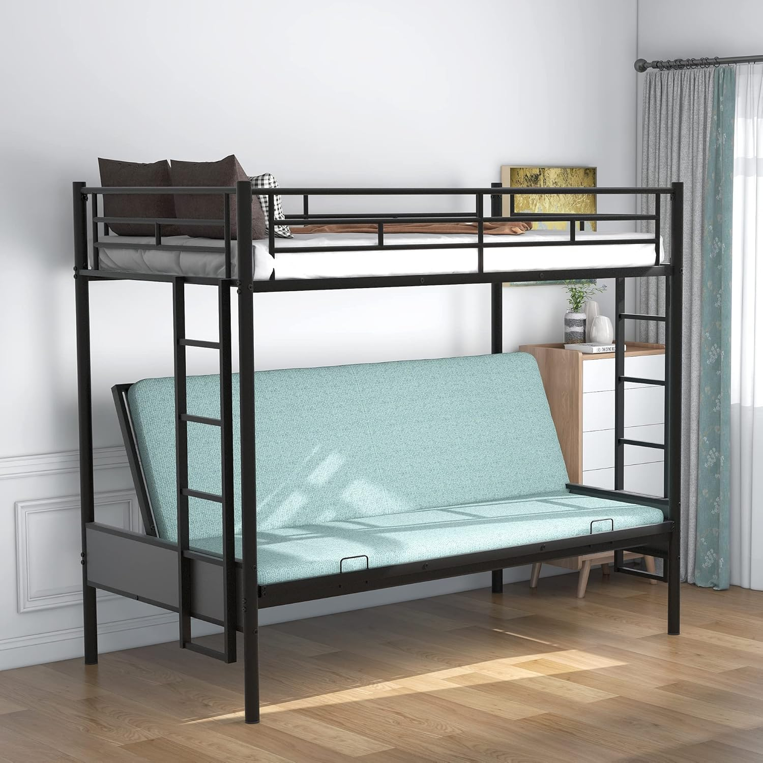 Amazon.com: Harper & Bright Designs Twin Over Futon Bunk Bed,Metal Bunk ... pertaining to Twin Over Futon Bunk Beds