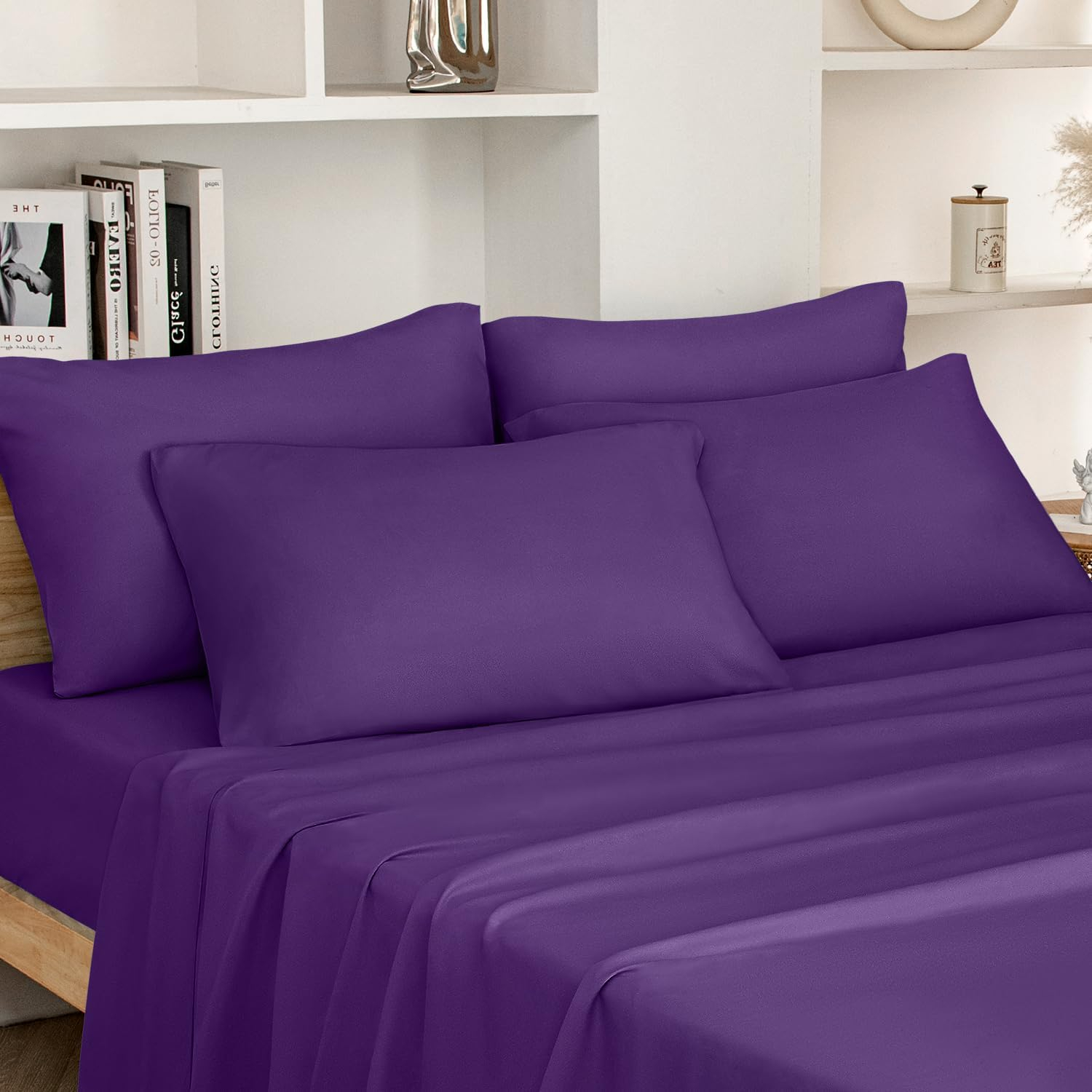 Amazon.com: Homeideas Queen Size Bed Sheets - 6 Piece Set (Eggplant ... regarding Purple Stains On Bed Sheets