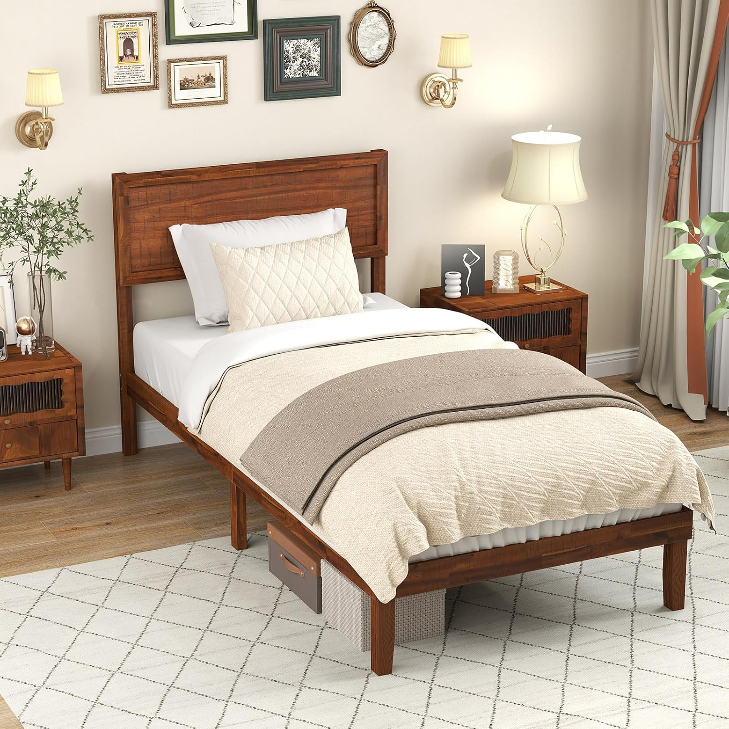 Amazon.com: Komfott Twin Size Wood Bed Frame With Headboard, Solid ... within Maximizing comfort and support with quality twin size wood bed frames