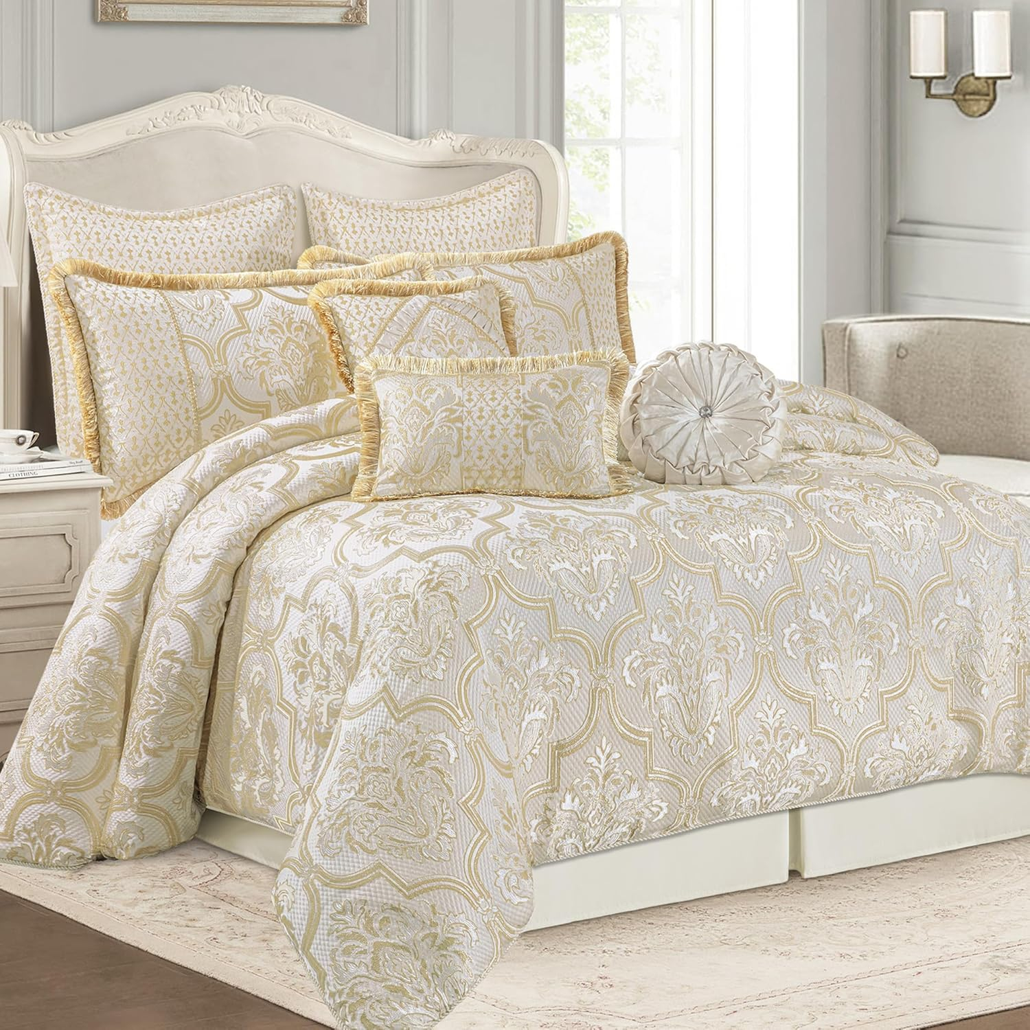 Amazon.com: Loom And Mill 9-Piece Comforter Bed In A Bag, Elegant ... for Euro Shams On King Bed