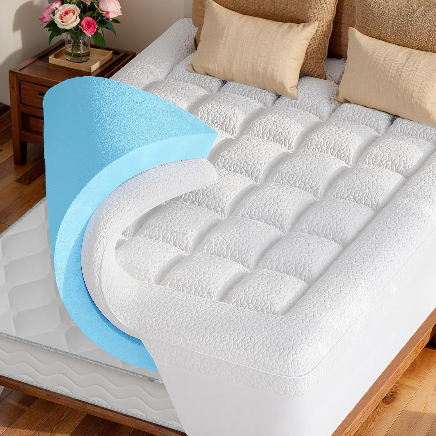 Amazon.com: Memory Foam Mattress Topper Queen - 2 Inch Gel Cooling ... intended for Understanding the benefits of a 2 inch memory foam topper for queen size beds