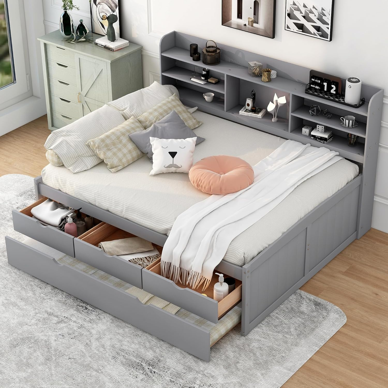 Amazon.com: Merax Full Size Wooden Captain Bed Frame With Built-In ... regarding Everything You Need to Know About Full Size Captain Bed With Hidden Storage