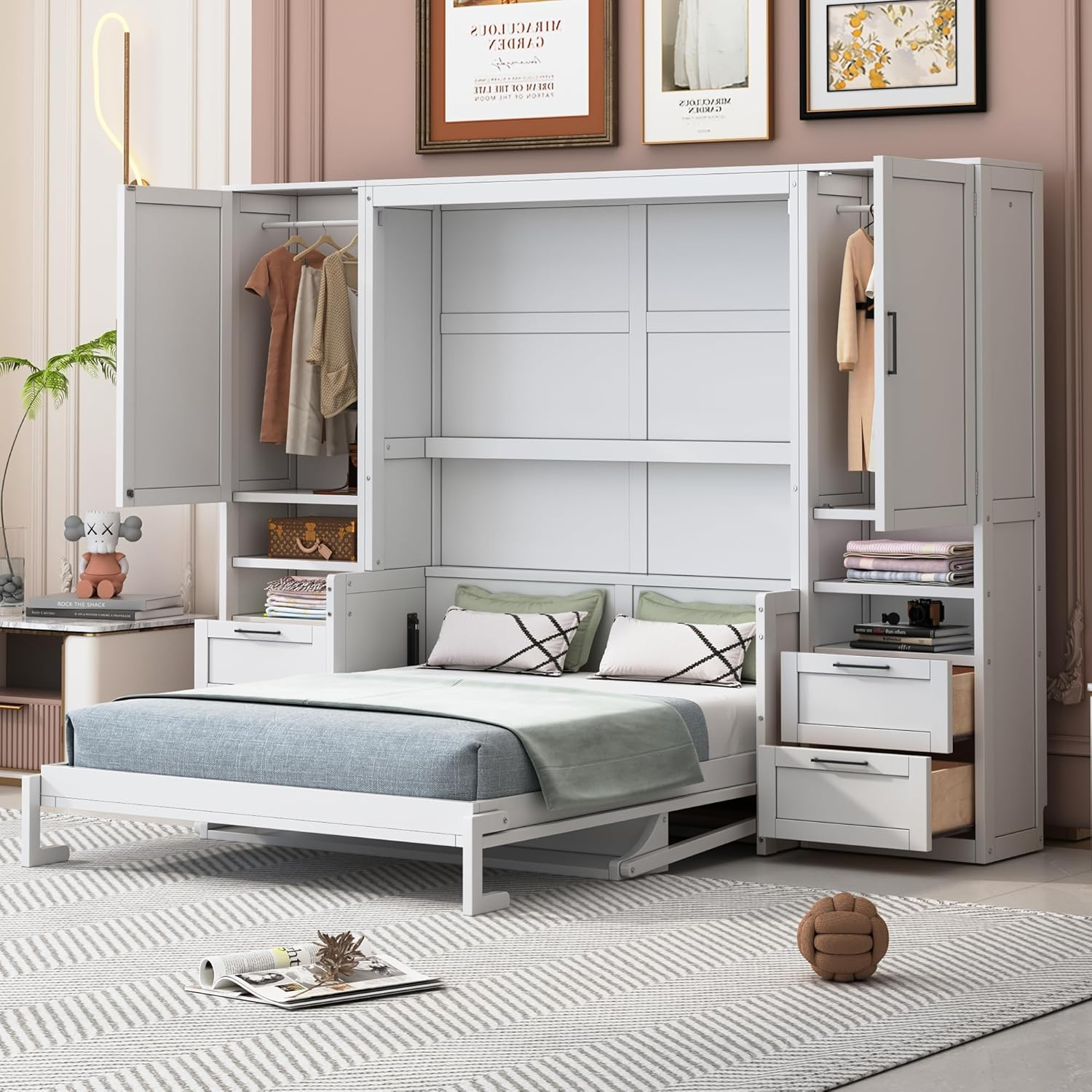 Amazon.com: Merax Murphy Bed Queen With Desk, Queen Size Murphy Bed ... within Murphy Bed With Desk Queen