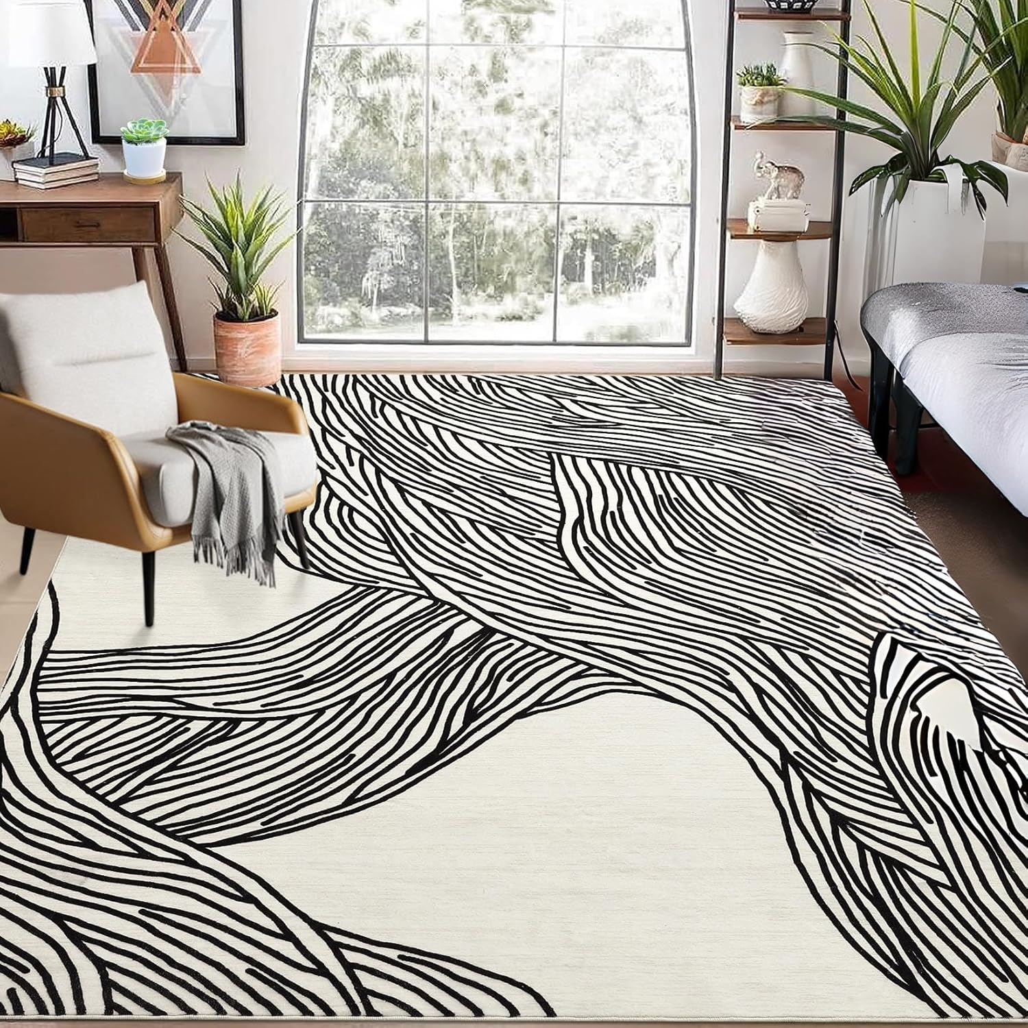 Amazon.com: Nanan Modern Rug 6X9 Washable Area Rugs Black White Bedroom ... in Black And White Bedroom Rug