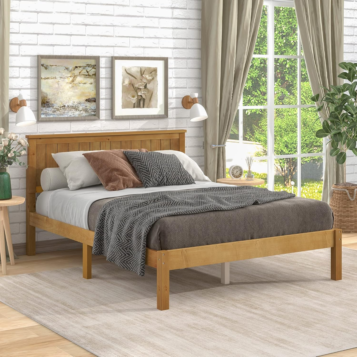 Amazon.com: Platform Bed With Headboard, Solid Wood Full Size Platform ... regarding The essential guide to selecting quality full size bed solid wood frames