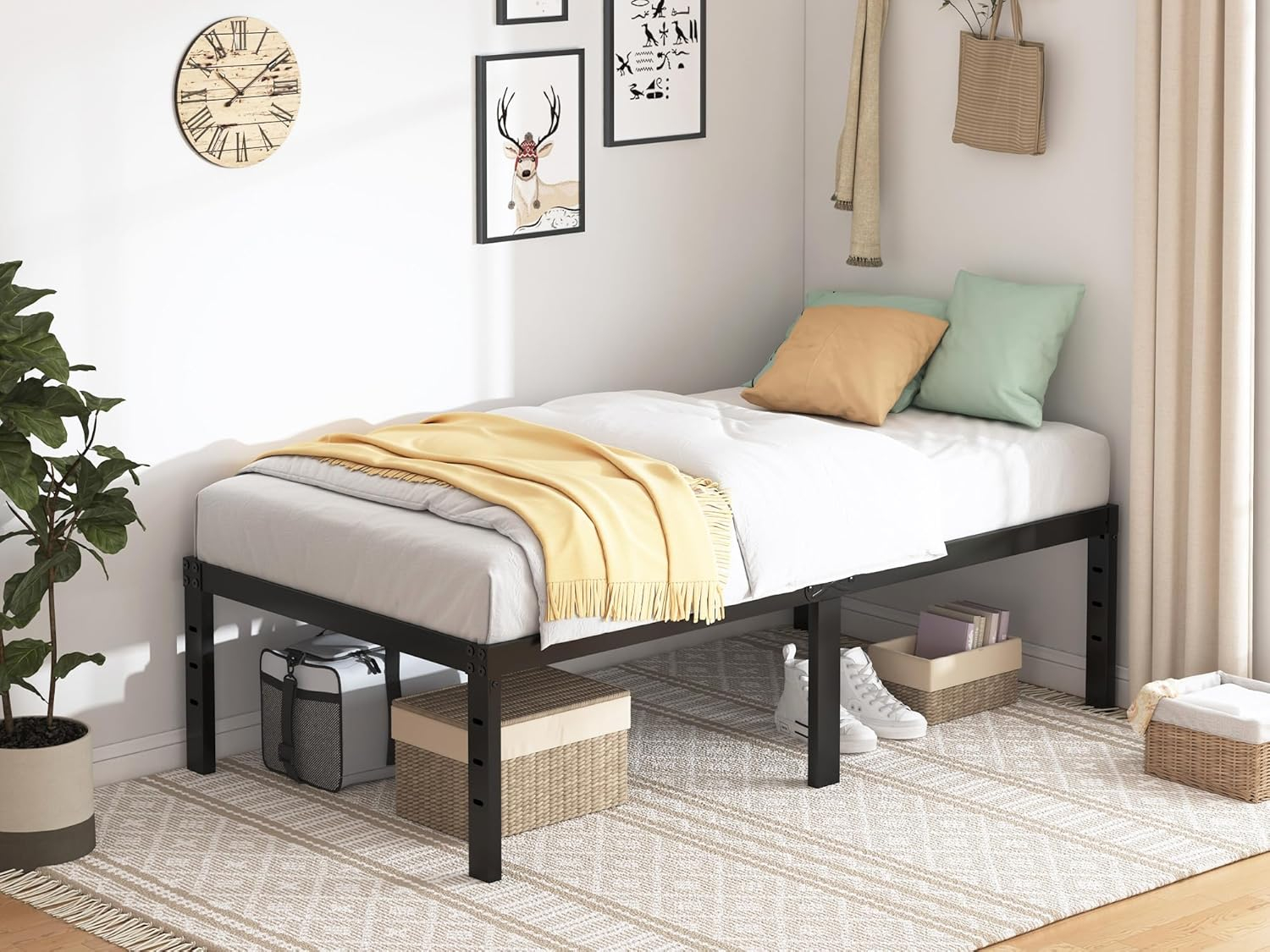 Amazon.com: Qeromy Twin Bed Frame - 18 In Sturdy Platform Bed Frame ... pertaining to The ultimate guide to choosing the right metal bed frame for your twin size bed
