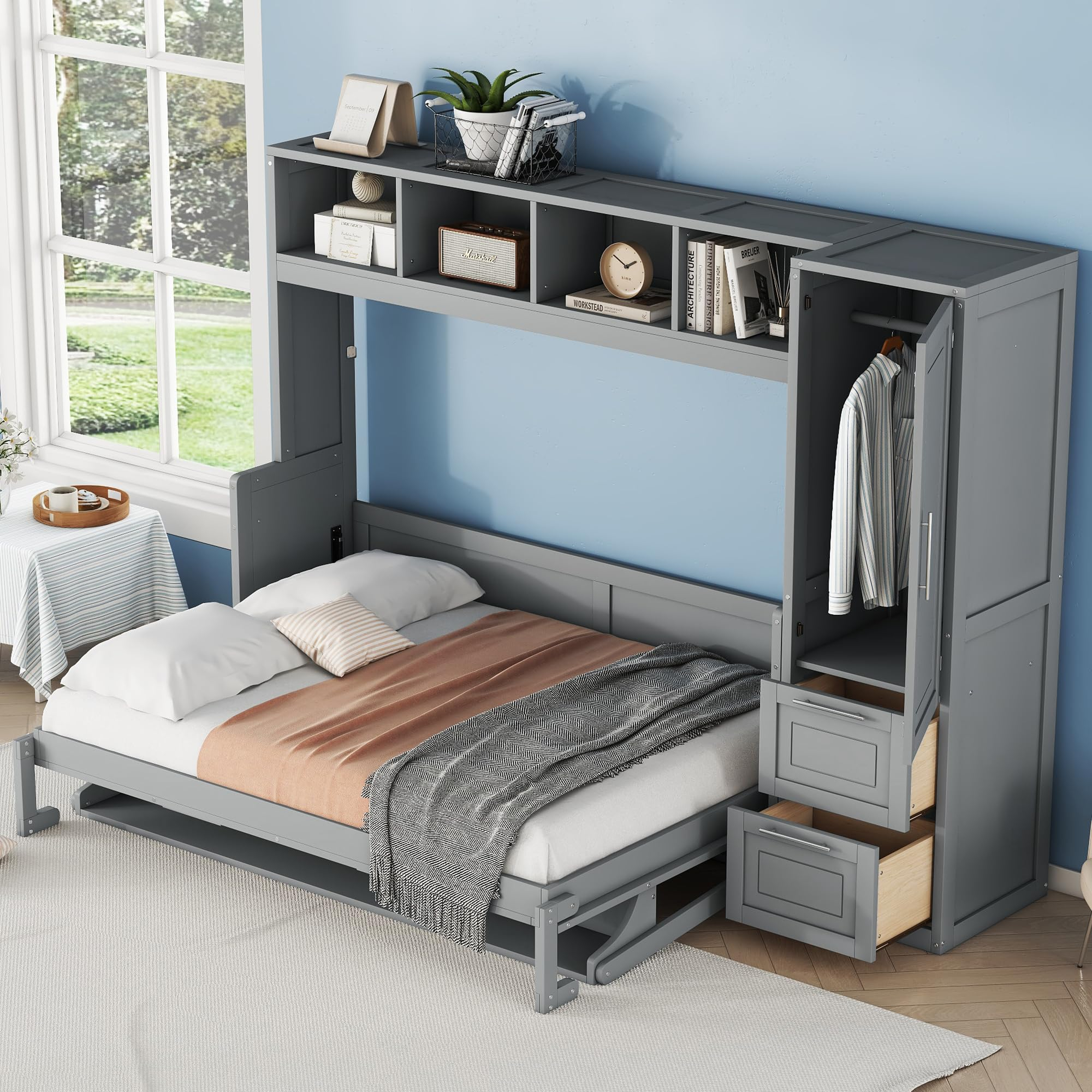 Amazon.com: Softsea Full Size Murphy Bed With Desk, Cabinet Murphy Bed ... throughout Full Size Murphy Bed Desk