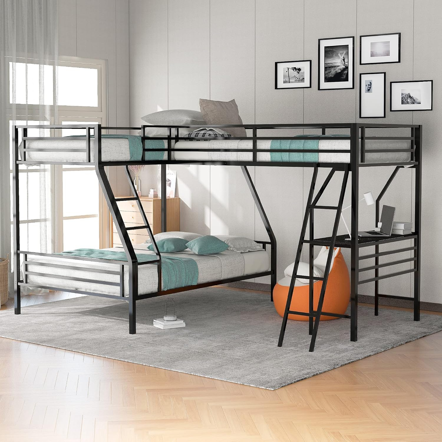 Amazon.com: Vogu Metal Triple Bunk Beds, Twin Over Full Bunk Bed ... inside Creating the Perfect Sleeping Arrangement with Full Size Mattress Bunk Beds