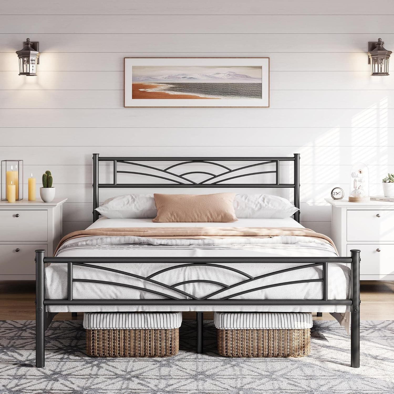 Amazon.com: Yaheetech Full Size Bed Frames Metal Platform Bed Mattress ... within Headboard And Footboard Metal Bed Frames