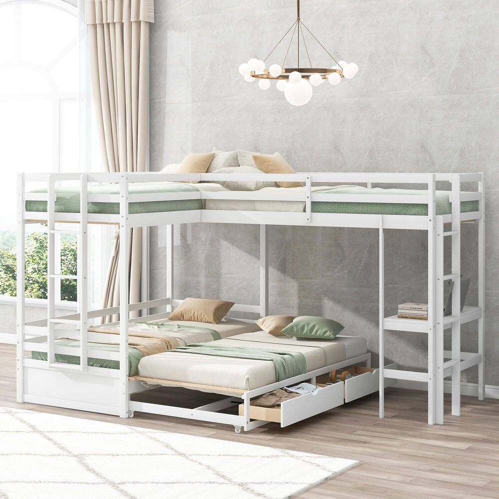 Anbazar White Twin Over Twin &King Bunk Bed With Safety Guardrail And ... for Twin Over King Bunk Bed