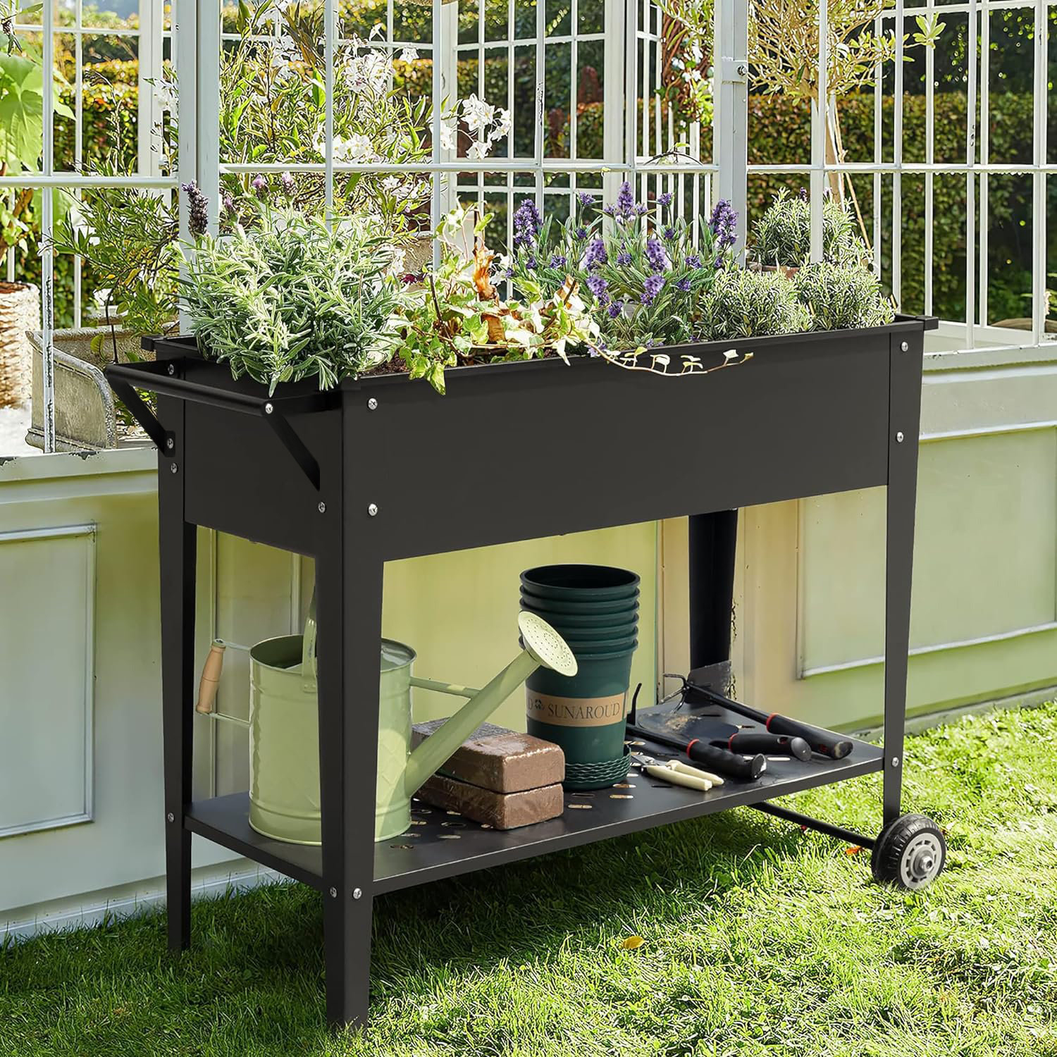 Arlmont & Co. Omma Metal Elevated Planter Raised Garden Bed With Wheels ... for Raised Bed Garden On Wheels