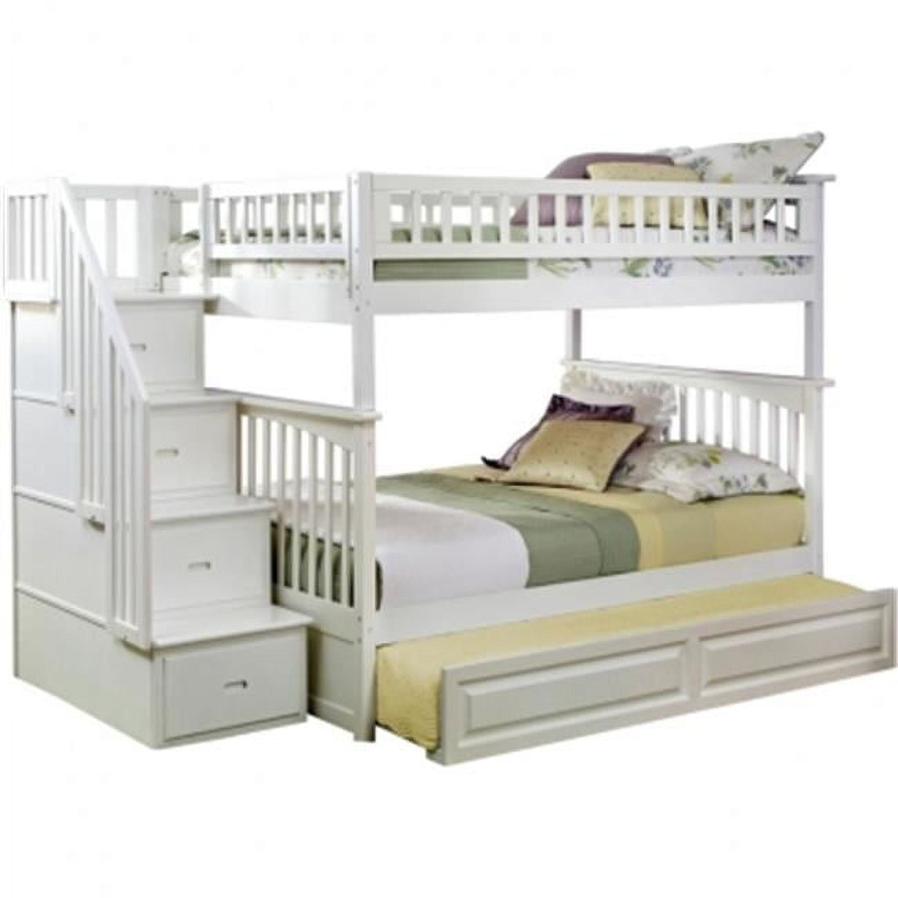 Atlantic Furniture Columbia Staircase Bunkbed With Raised Panel Trundle ... in Full Over Full Bunk Beds With Trundle