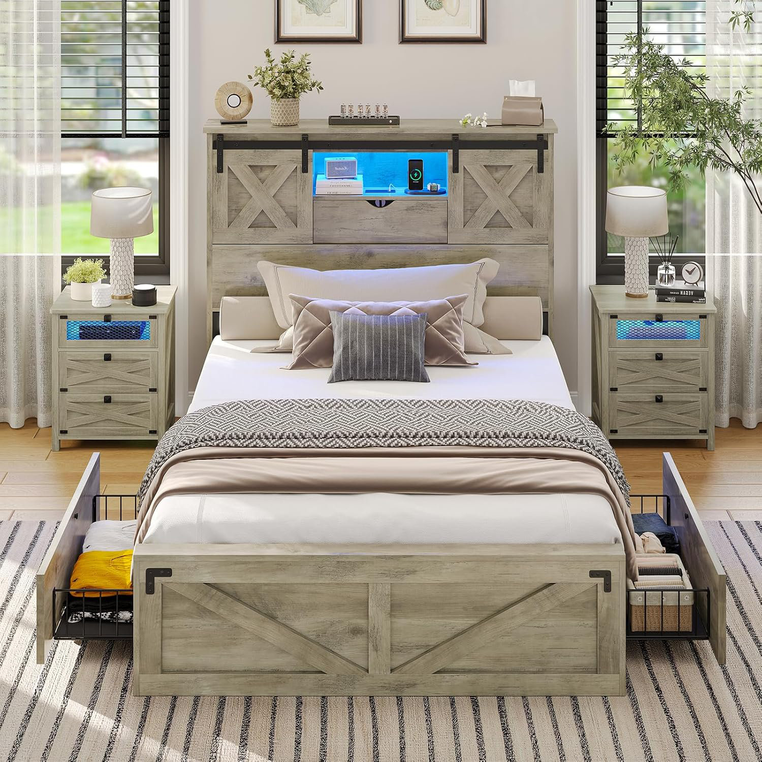 August Grove® Farmhouse Twin Xl Size Bed Frame With 2 Storage Drawers ... for Understanding the difference between twin and twin xl mattresses and frames