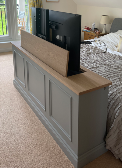 Automated End Bed Tv Lift Cabinet With Oak Top Hidden Tv Bedroom, Tv In ... with regard to Bedroom Innovation Trends Featuring Pop Up Television Technology