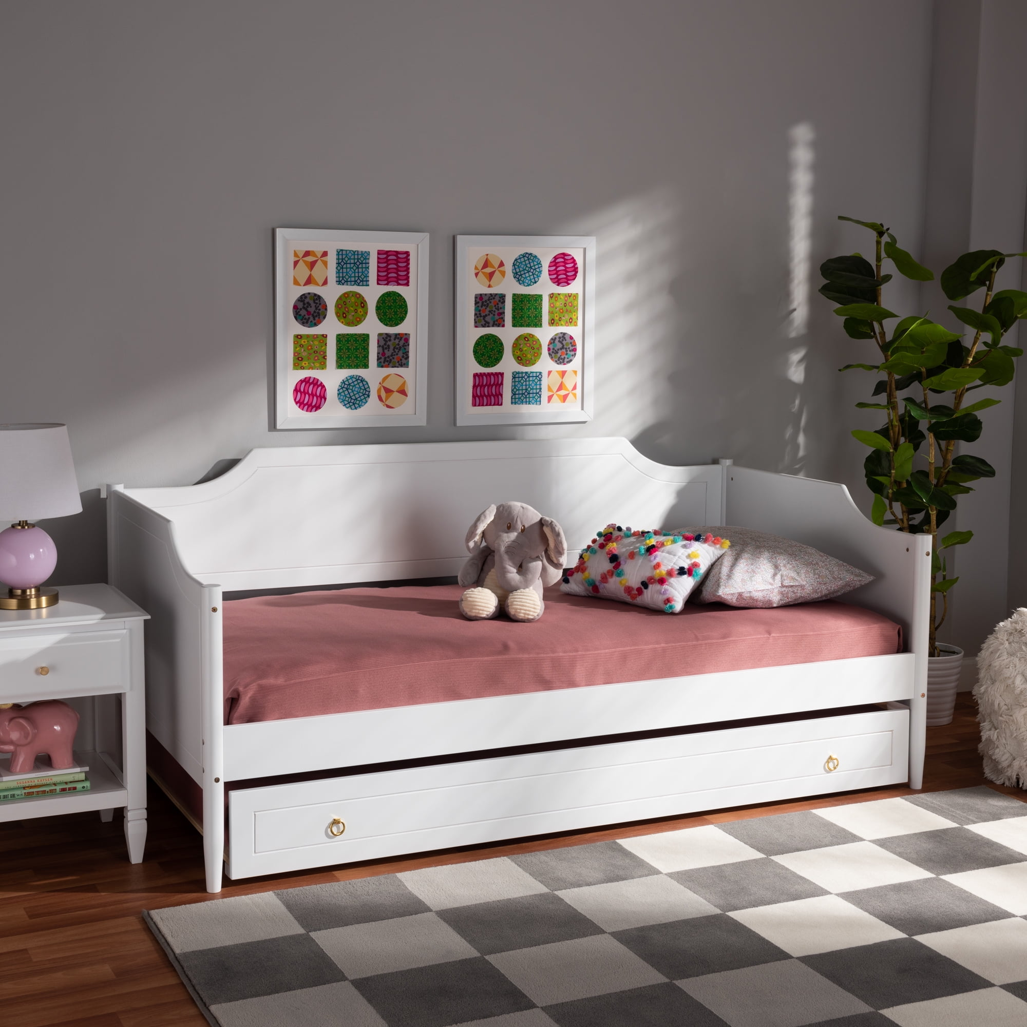 Baxton Studio Alya Classic Traditional Farmhouse White Finished Wood ... intended for White Twin Daybed With Trundle
