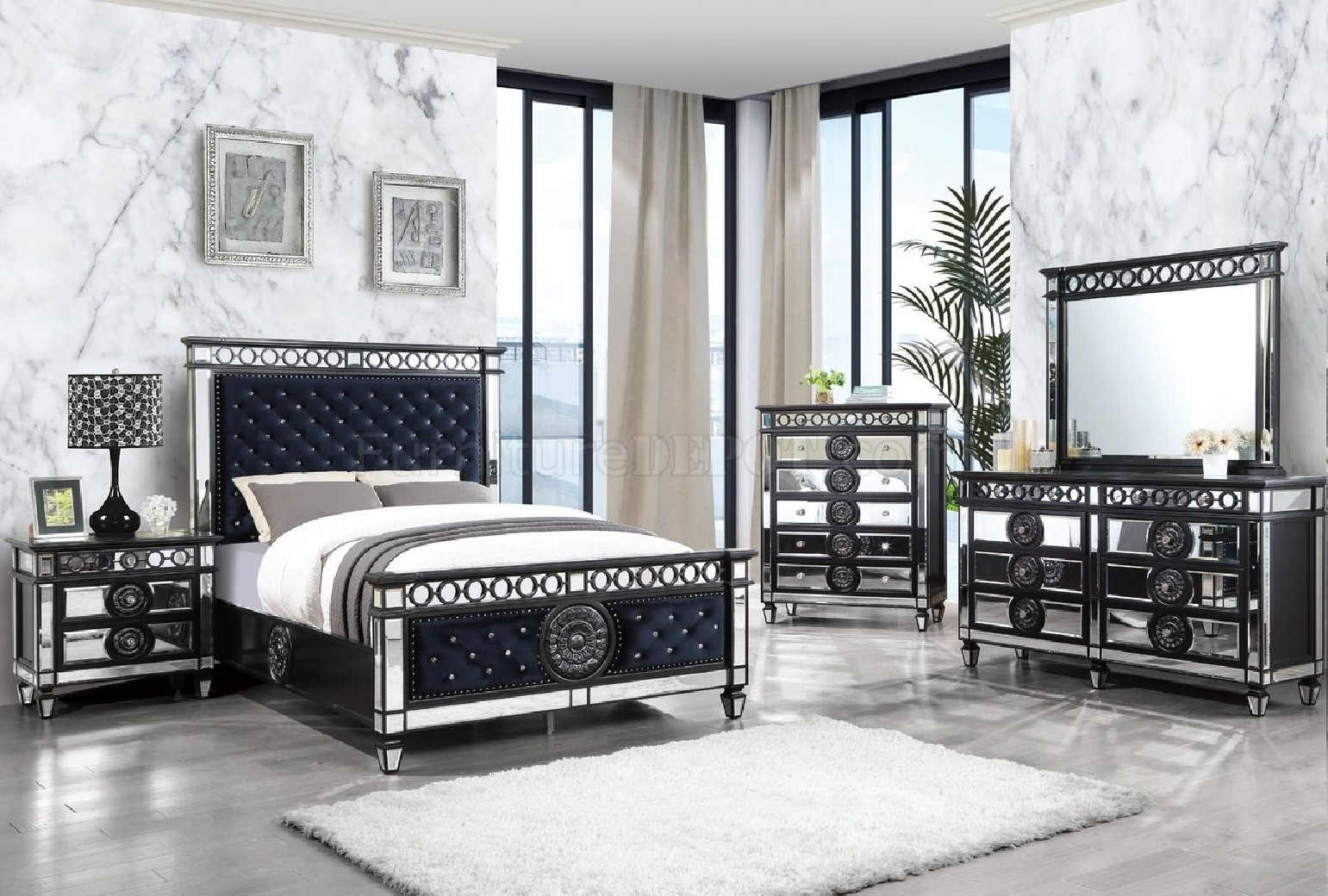 Bd00584 Black Velvet, Black & Silver Finish Bed Varian Ii Contemporary ... with Black and silver bedroom sets that transform any sleeping space into luxury