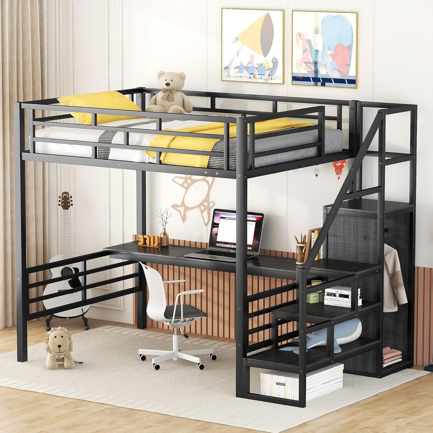 Bellemave Full Size Metal Loft Bed With Desk And Philippines | Ubuy pertaining to Metal Bunk Beds With Stairs