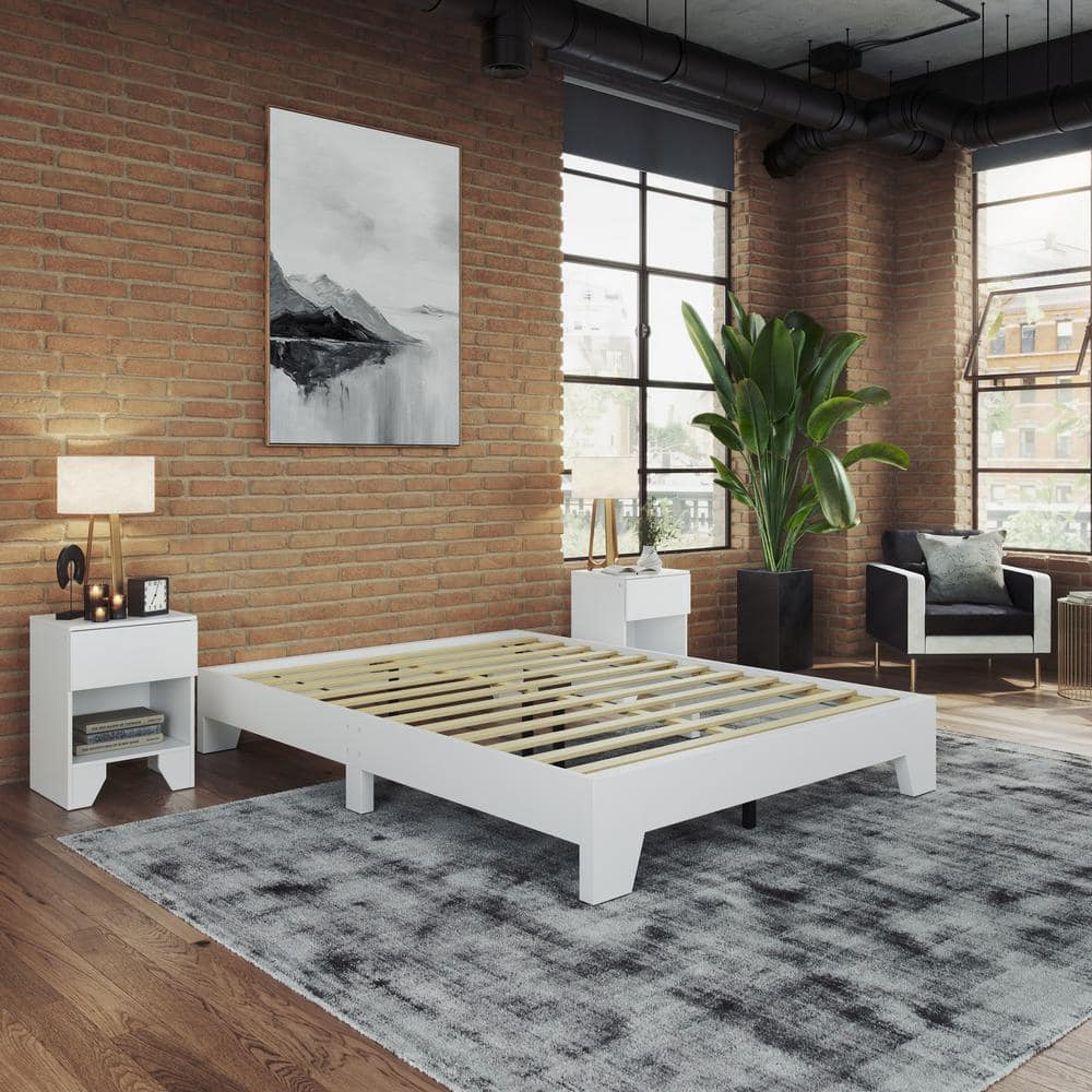 Boyd Sleep Lugano White Wood Frame Twin Platform Bed With Modern No ... throughout Design trends shaping modern white wood full bed frames