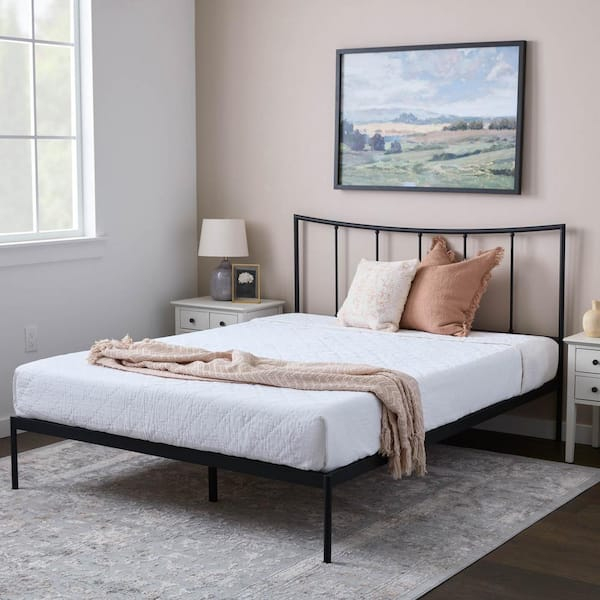 Brookside Gemma Black Metal Frame Queen Platform Bed With Scooped ... throughout Understanding the Durability and Design of Black Metal Frame Queen Beds