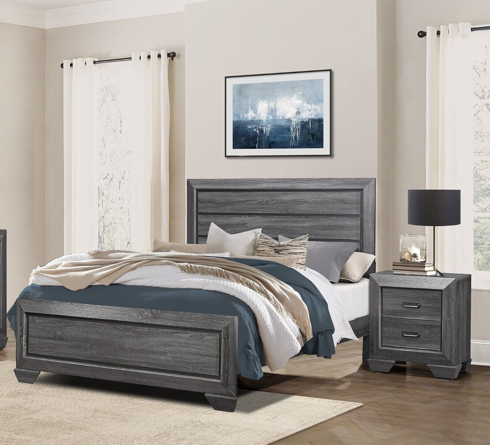 Contemporary 3Pc Bedroom Set Gray Finish Full Size Bed Nightstand ... intended for Understanding the Best Full Size Bedroom Sets Clearance Deals Right Now