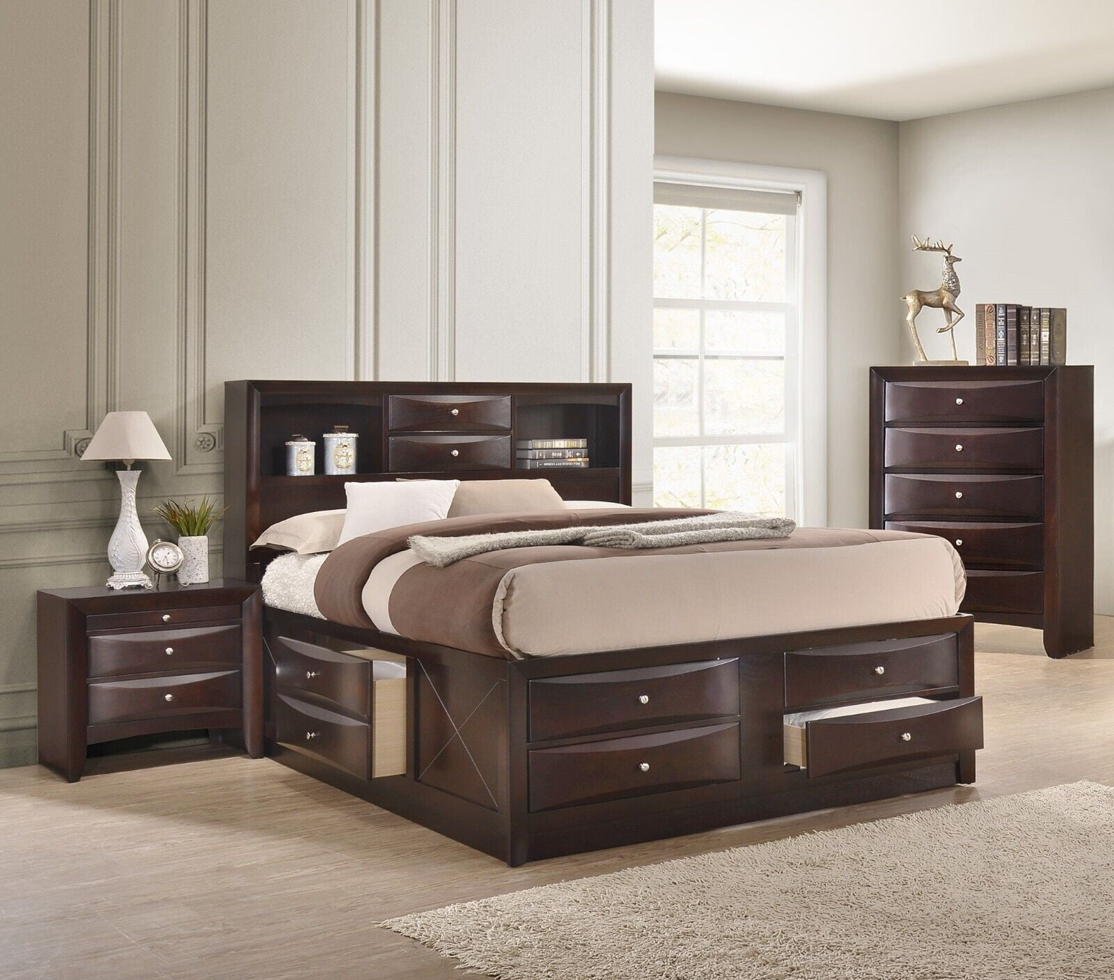 Contemporary Queen Size 3Pc Bedroom Set Storage Bed Chest Nightstand ... within Bedroom Sets Queen With Storage